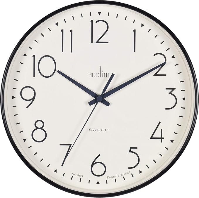 Rackhams Black Earl Wall Clock Non-Ticking Sweep Retro Design Quartz 25Cm