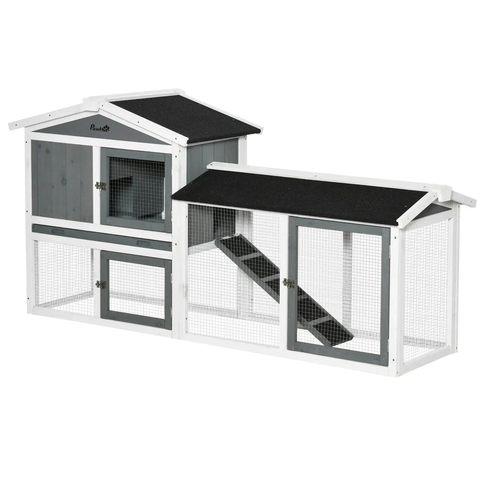 Bobobiy White Rabbit Hutch Outdoor, 2-Tier Guinea Pig Hutch, Wooden Small Animal House With Rabbit Run Box, Slide-Out Tray, Ramp, 175.8 X 52 X 85.5 Cm,