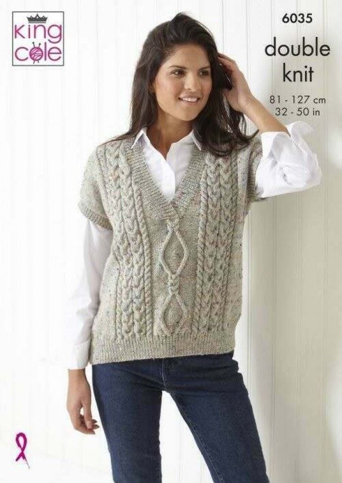 King Cole Women's Merino Blend Dk Knitting Pattern 6035, Slipovers, Sweaters For 32 - 50 Inches