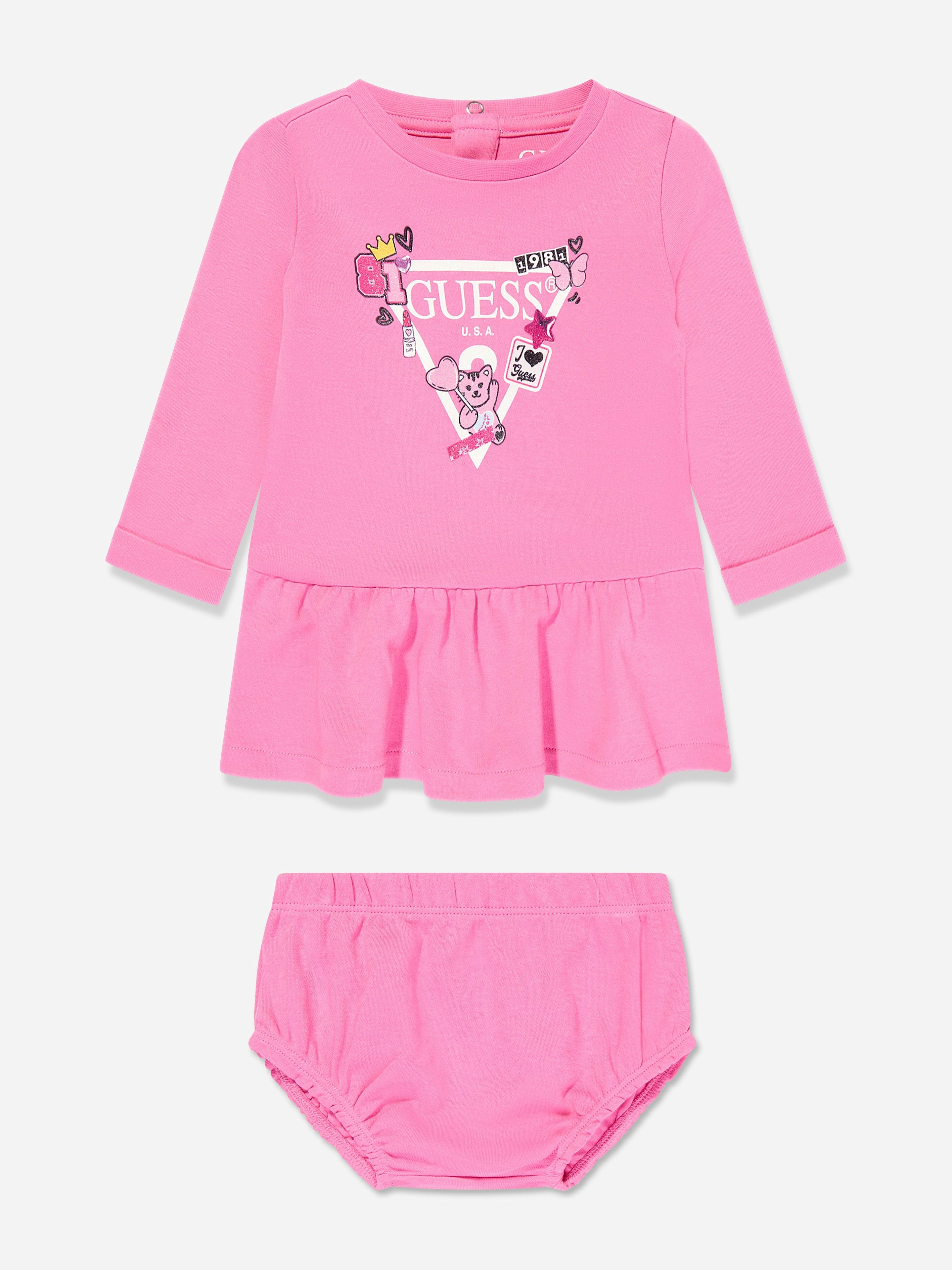 Guess Women's Pink Baby Girls Heart Dress With Knickers In - 18 Mths