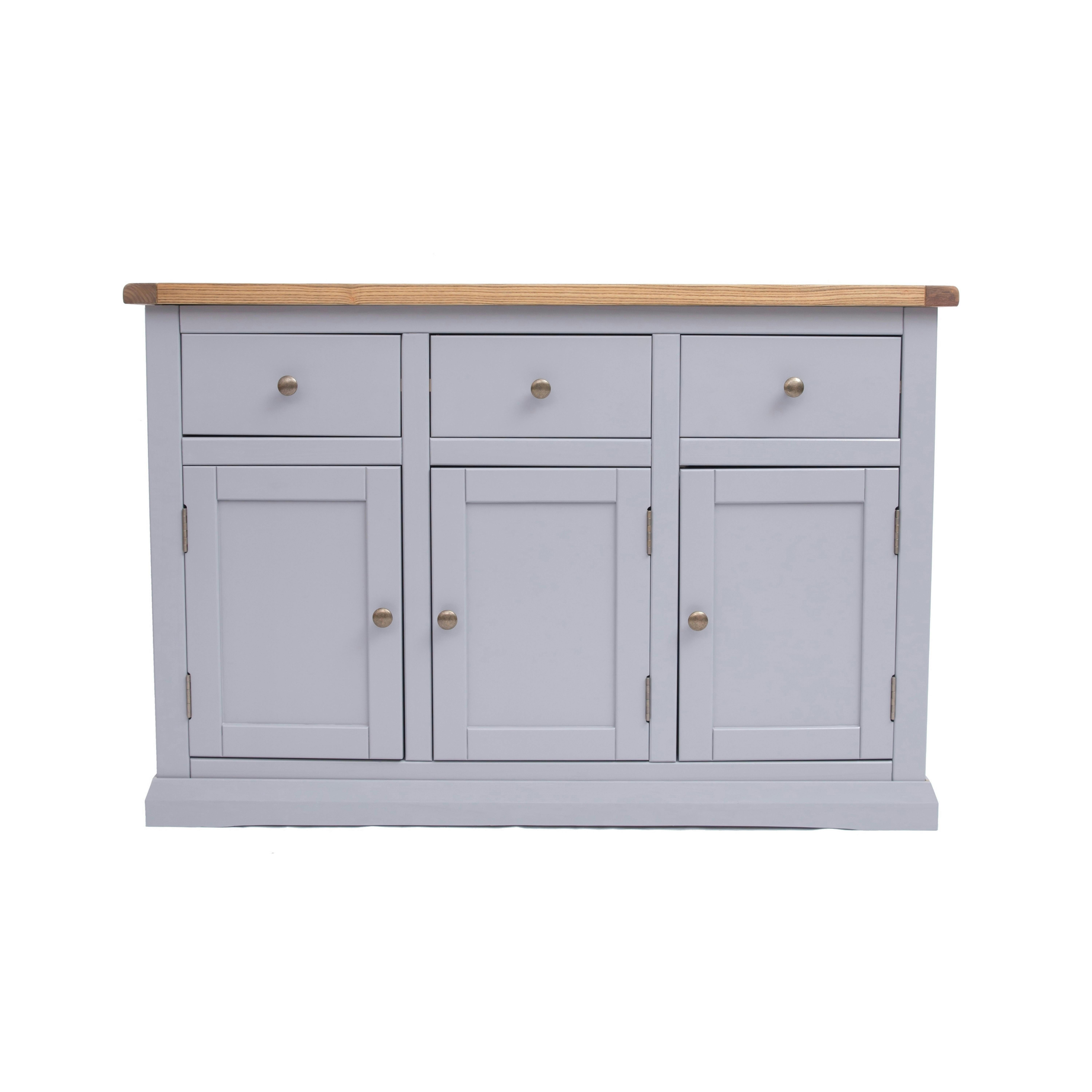 Rackhams Grey Rocca 3 Drawer 3 Door Sideboard Brass Knob