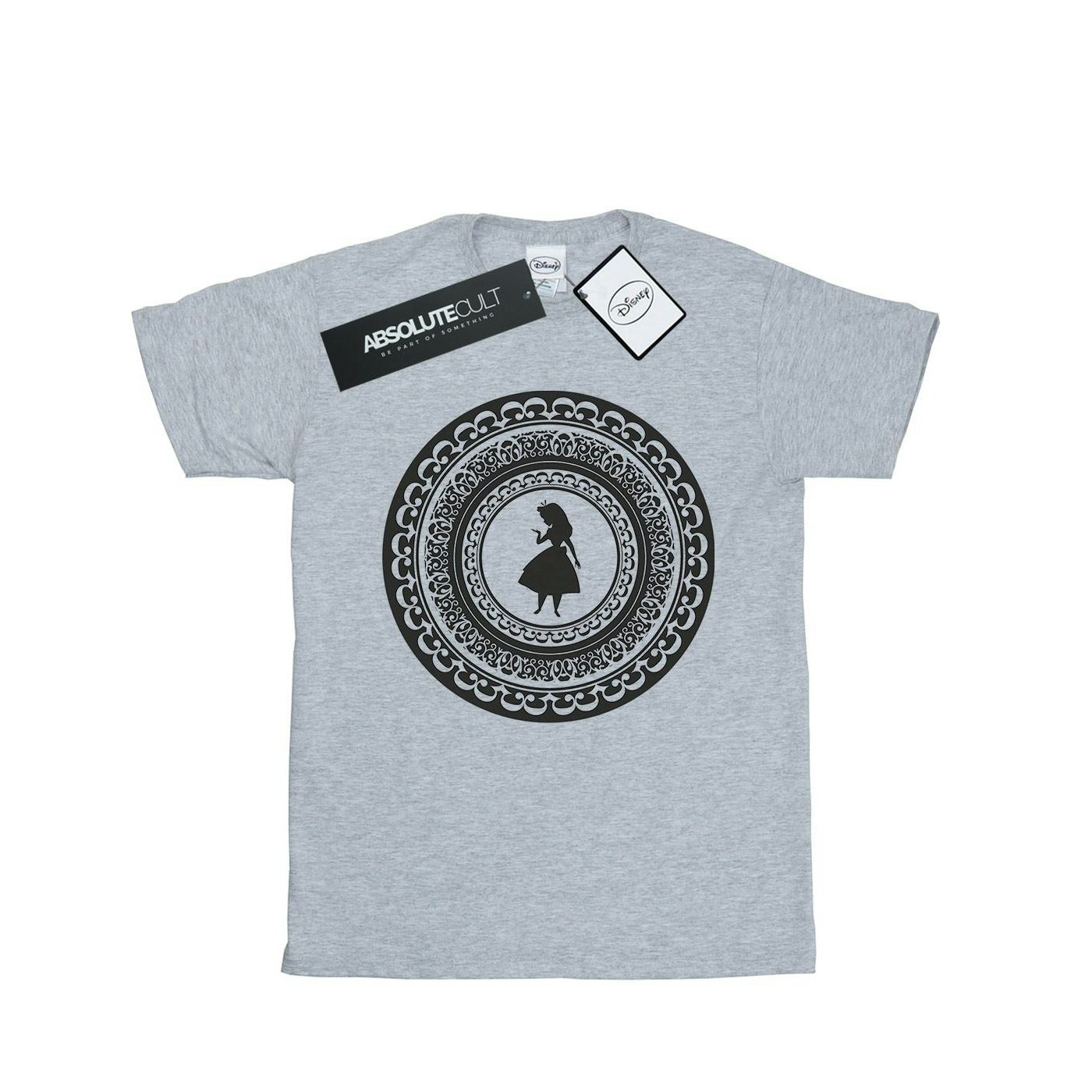 Disney Women's Grey / Alice In Wonderland Circle Cotton Boyfriend T-Shirt - Sports - Sports Small