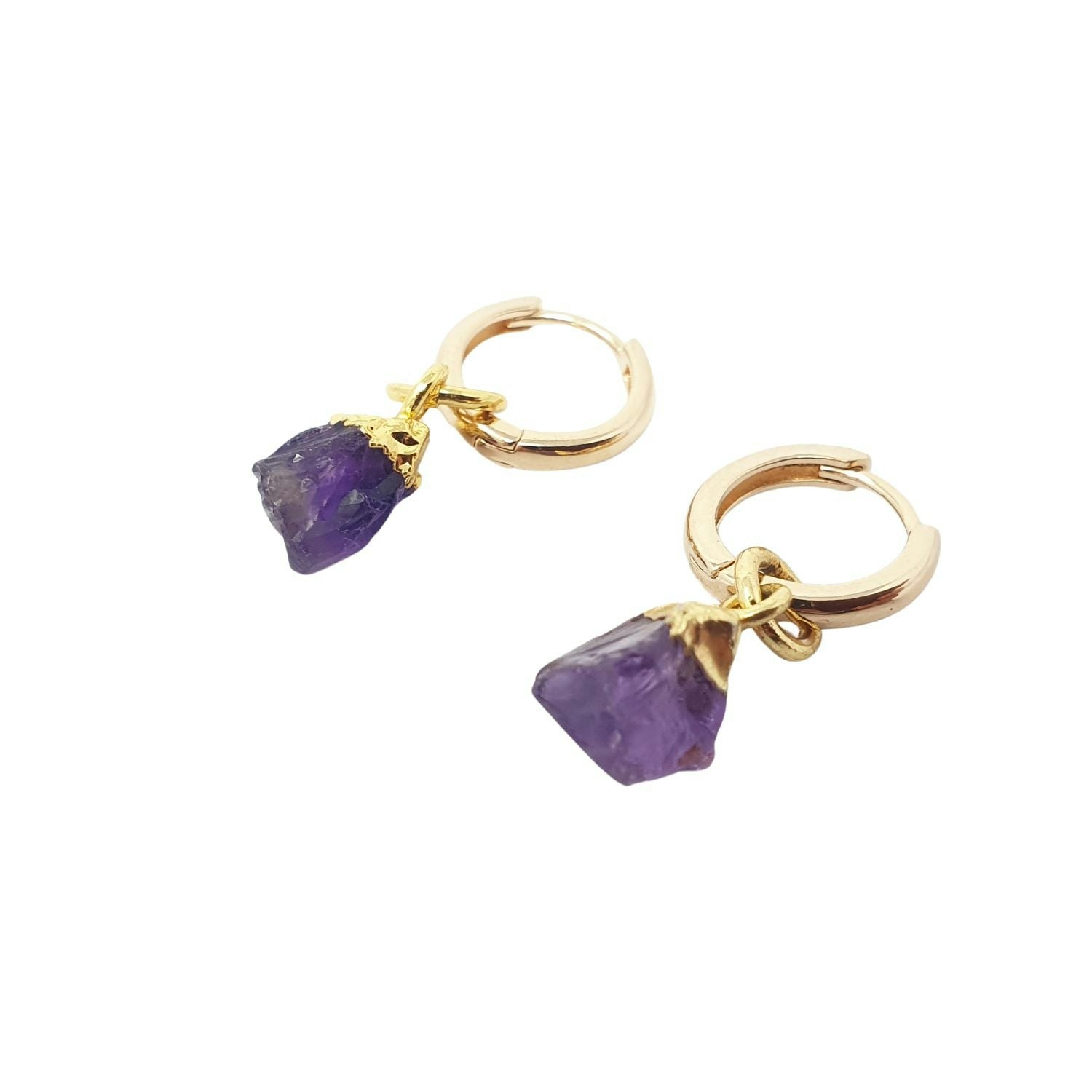 Harfi Gold Raw Amethyst February Birthstone Plated Huggies