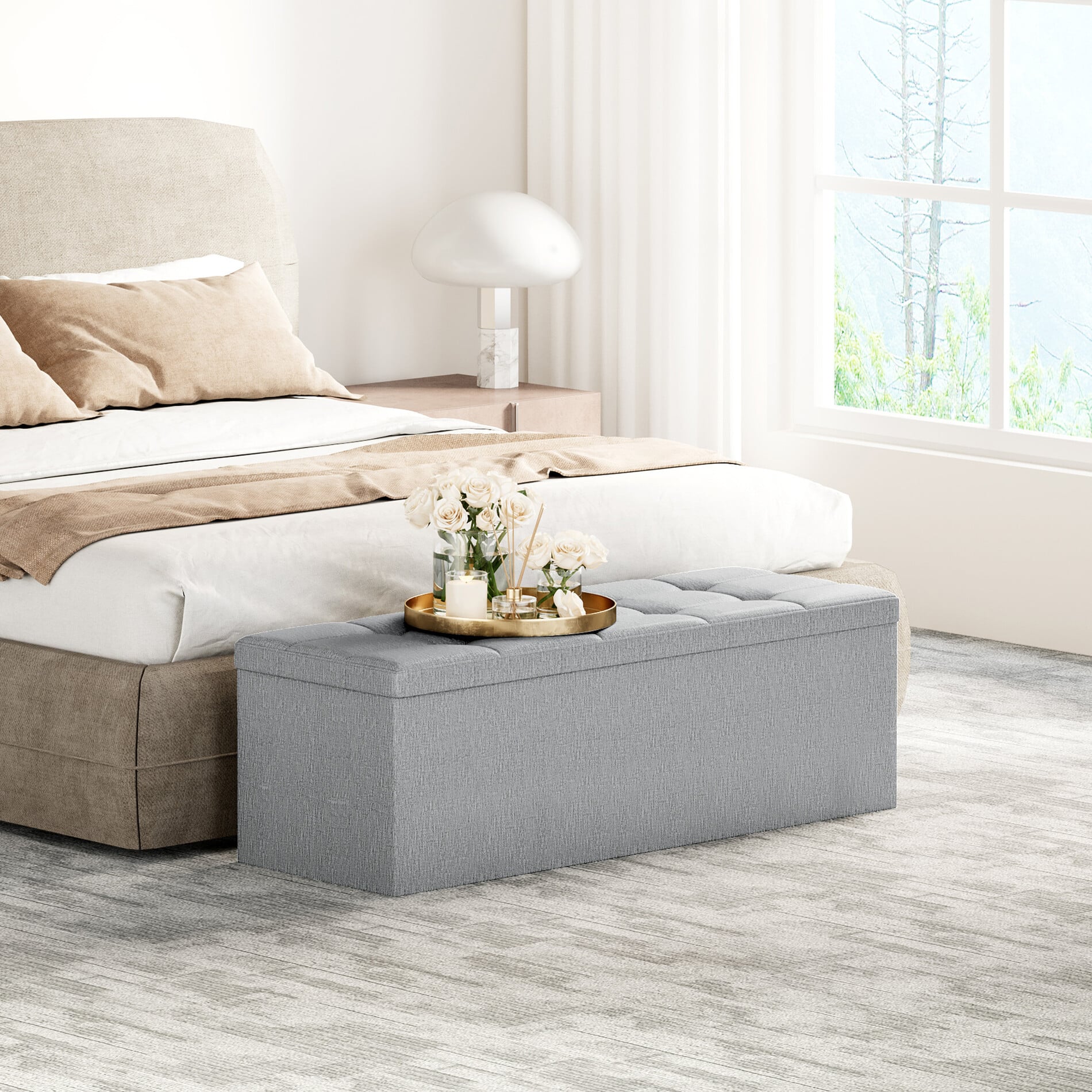 B&Q - 110Cm Large Rectangular Ottoman Foldable Storage Bench Upholstered Foot Rest - Image 3