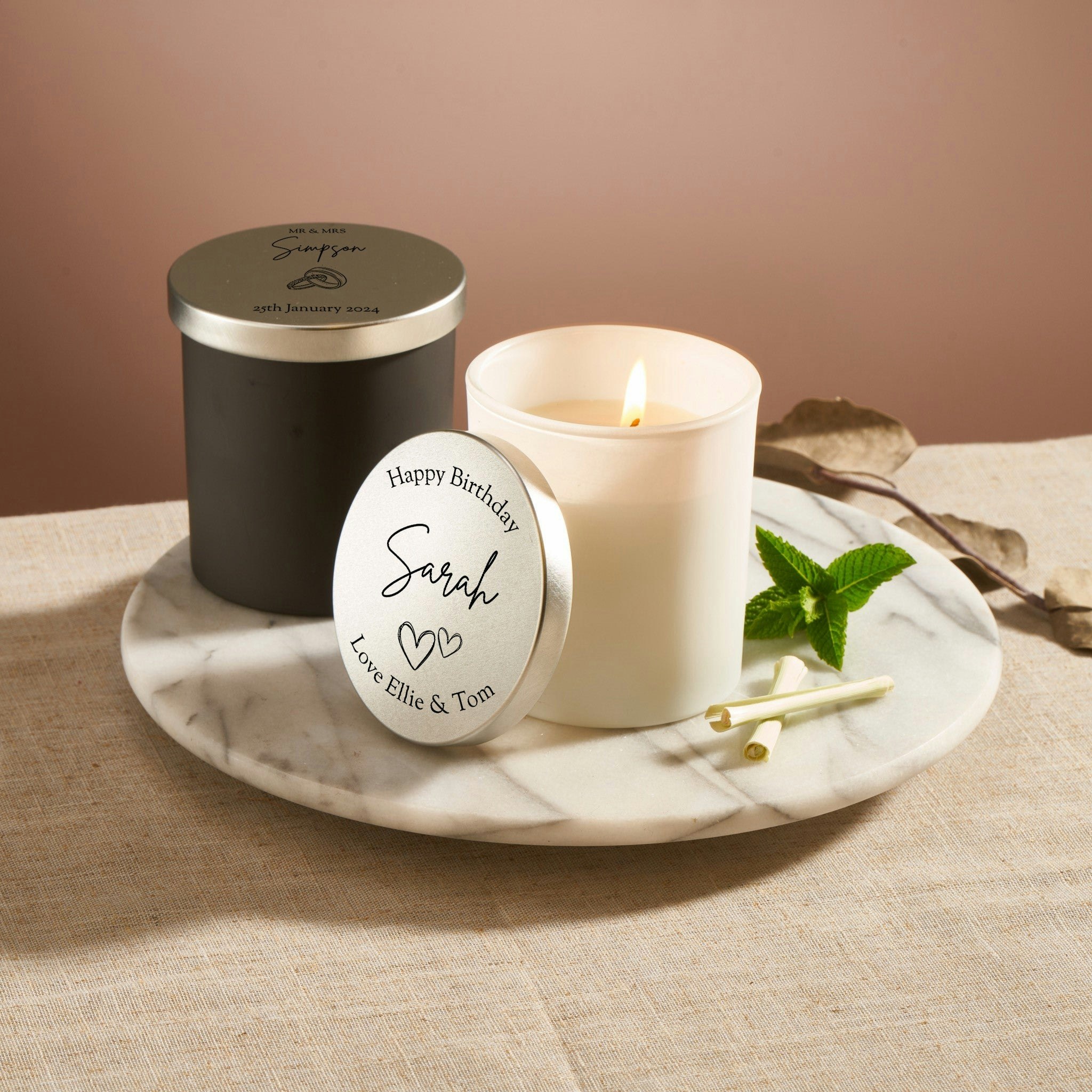 Rackhams White Personalised Candle - Lemongrass & Mint Scented - Jar - Yes