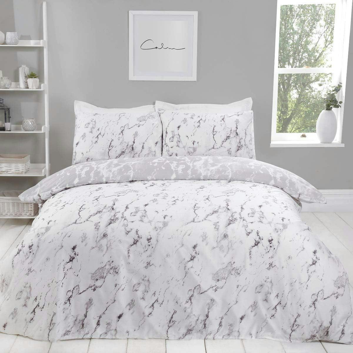 Rackhams Marble Monochrome Hypoallergenic Duvet Cover With Pillowcases - Super King (220Cm X 260Cm)