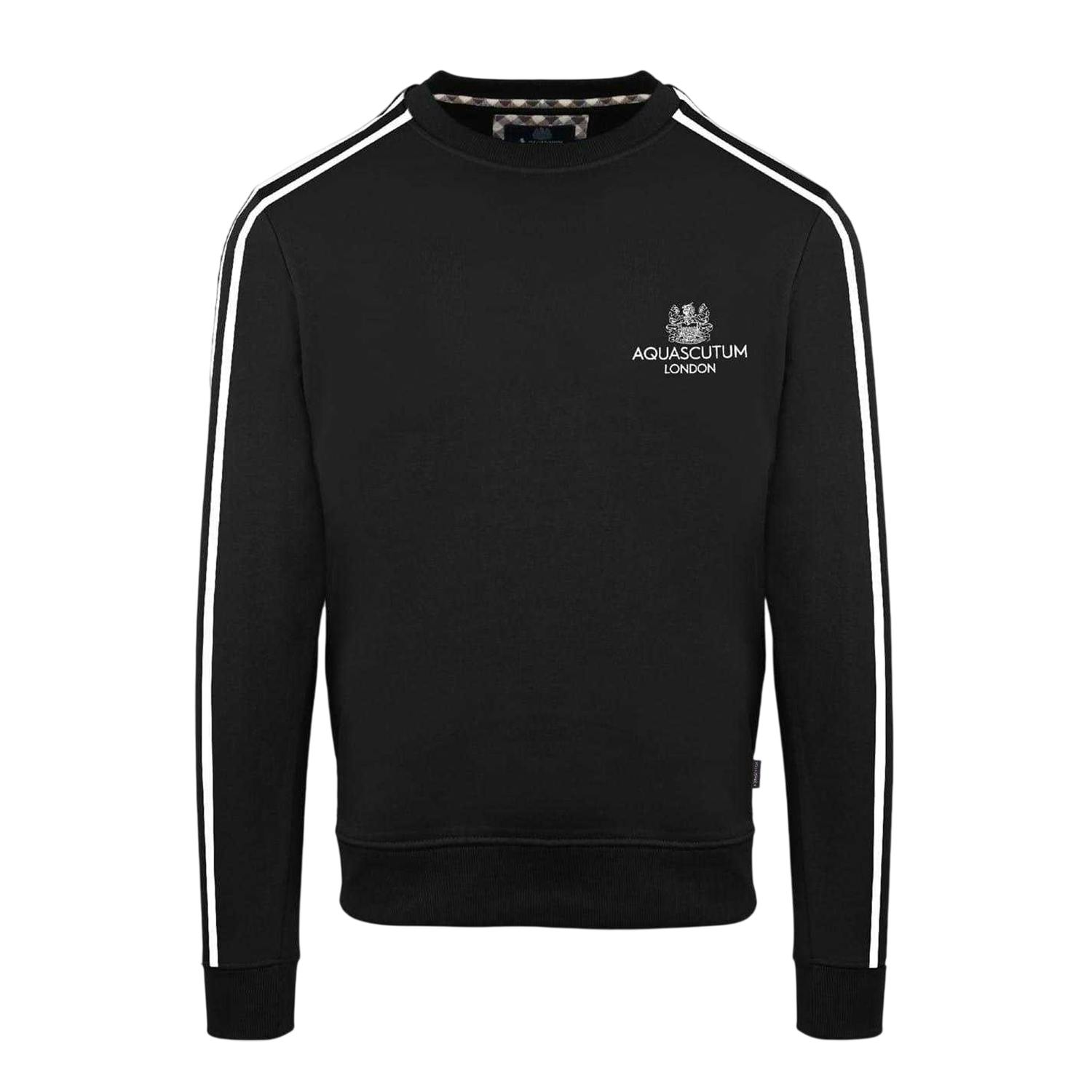 Aquascutum Men's Black Ribbed Collar Regular Sweatshirt - L - 100% Mixed