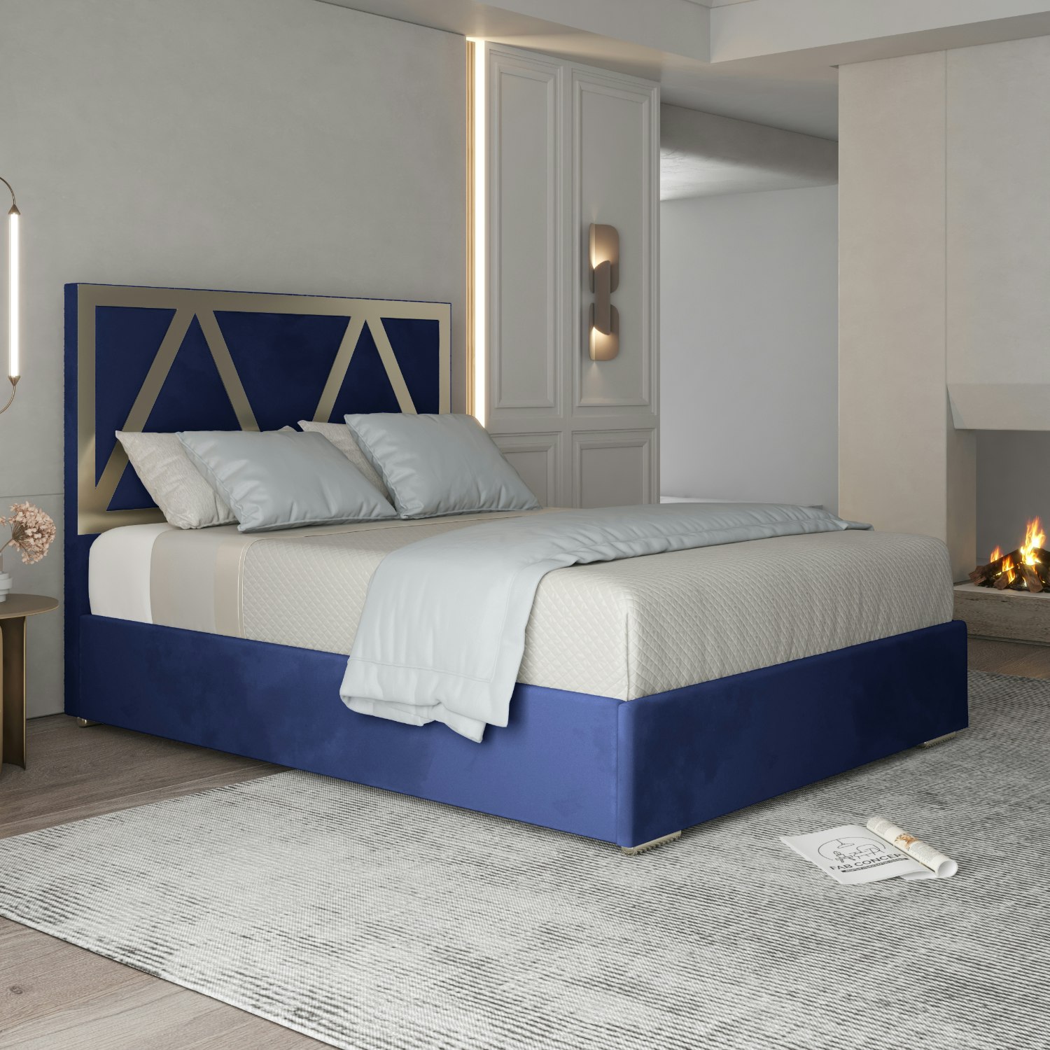 Rackhams Blue Alison Upholstered Soft Velvet Metal Bed Frame - Small Double
