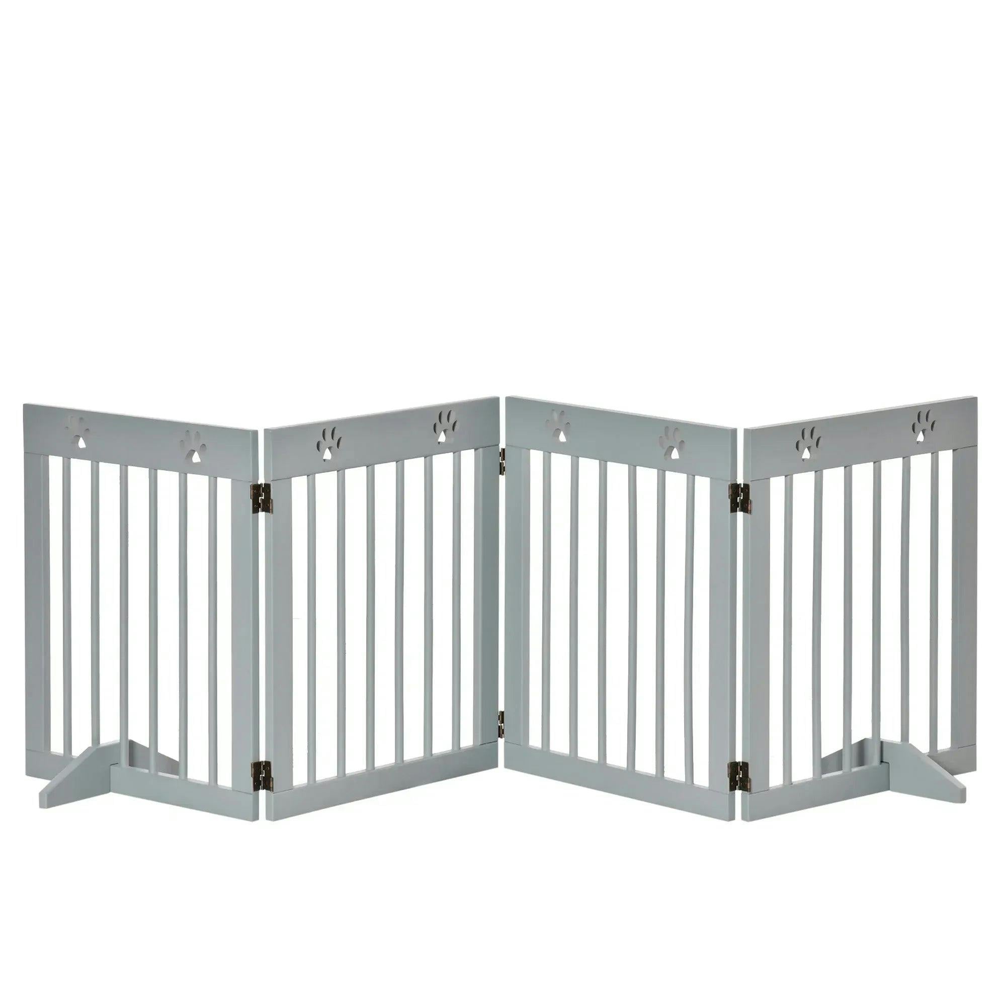 PAWHUT Freestanding Pet Gate 4 Panel Wooden Dog Barrier up to 204cm Long in Grey - Image 8