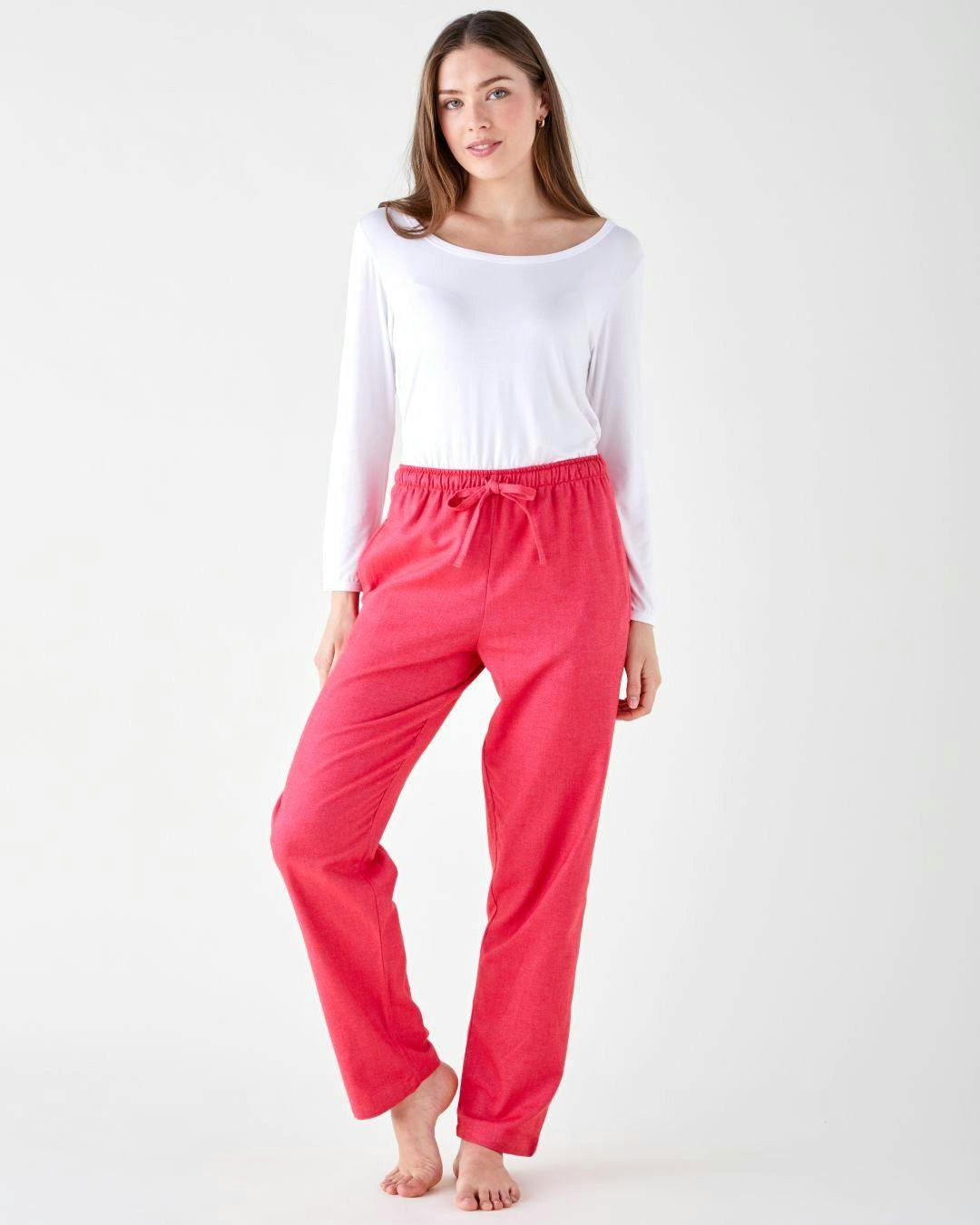 British Boxers Women's Brushed Cotton Pyjama Trousers - Bright Raspberry Herringbone - XX-Large