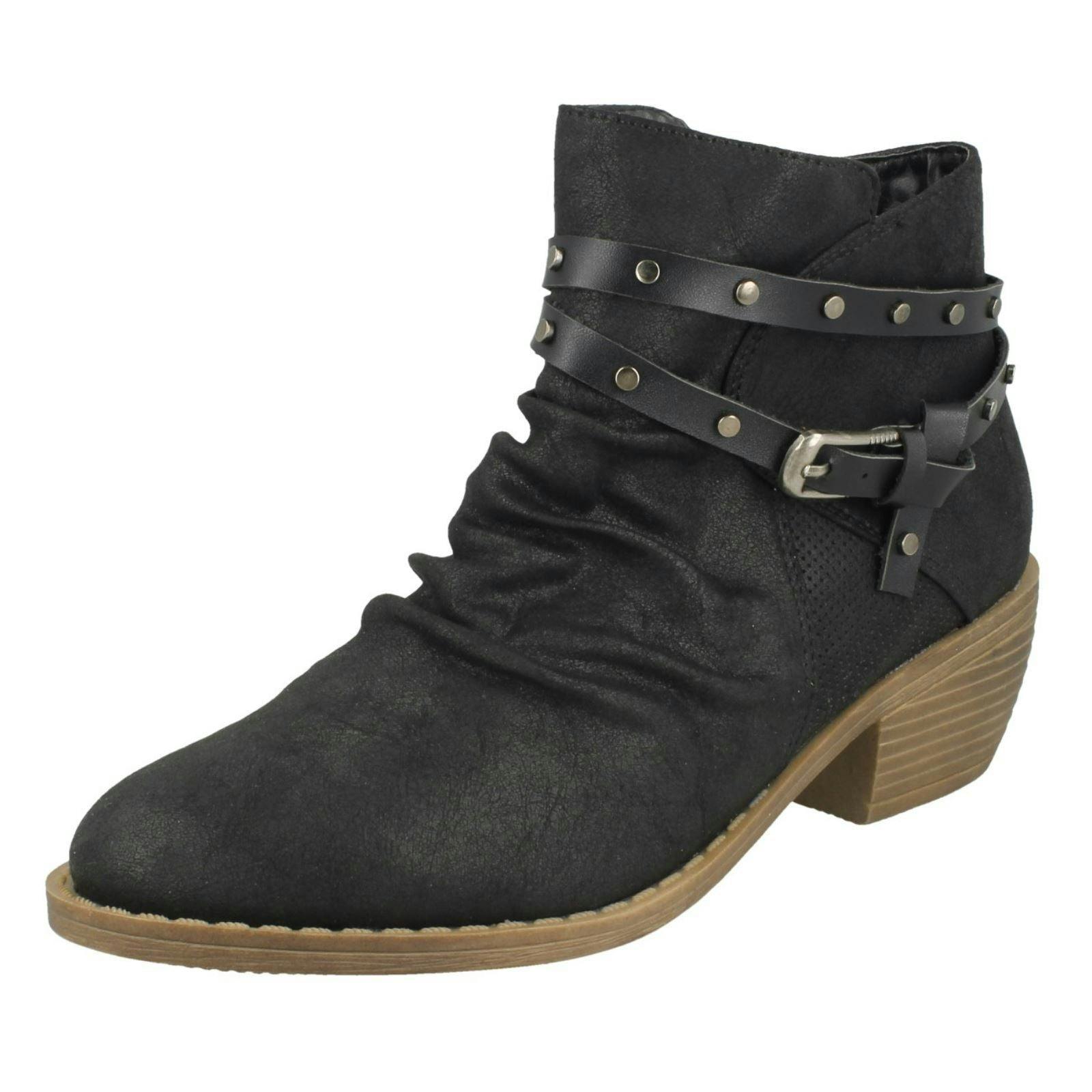 Down To Earth Women's Black Rouched Ankle Boots F50948 - Uk 7