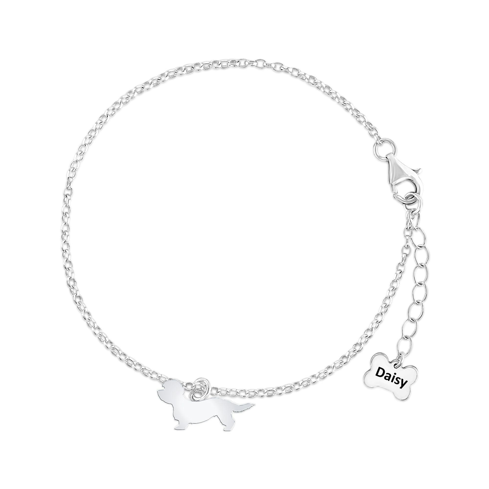 Mylee London Silver Dandie Dinmont Terrier Silhouette Chain Bracelet - Personalised - No