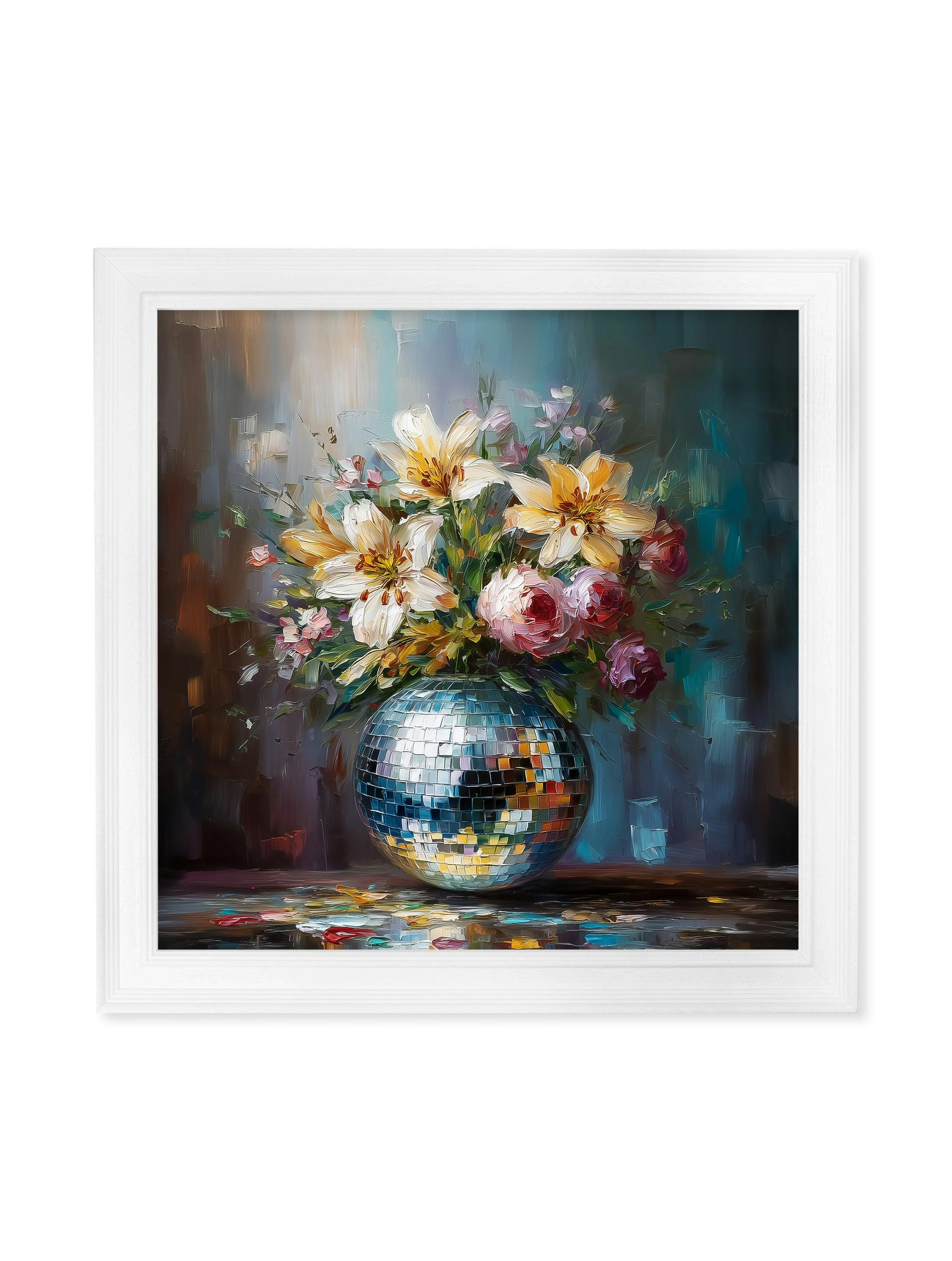 Rackhams White Disco Bloom Lilies & Roses - Strong Hurstwood Square Frame - Disco Lilies & Roses - 96 X 96Cm