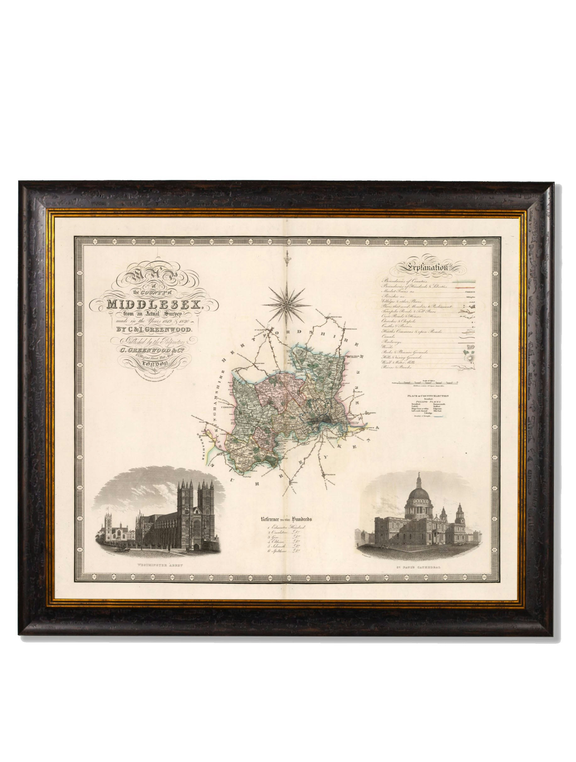 Rackhams Black C.1830 County Maps Of England - 70 X 84Cm - Middlesex