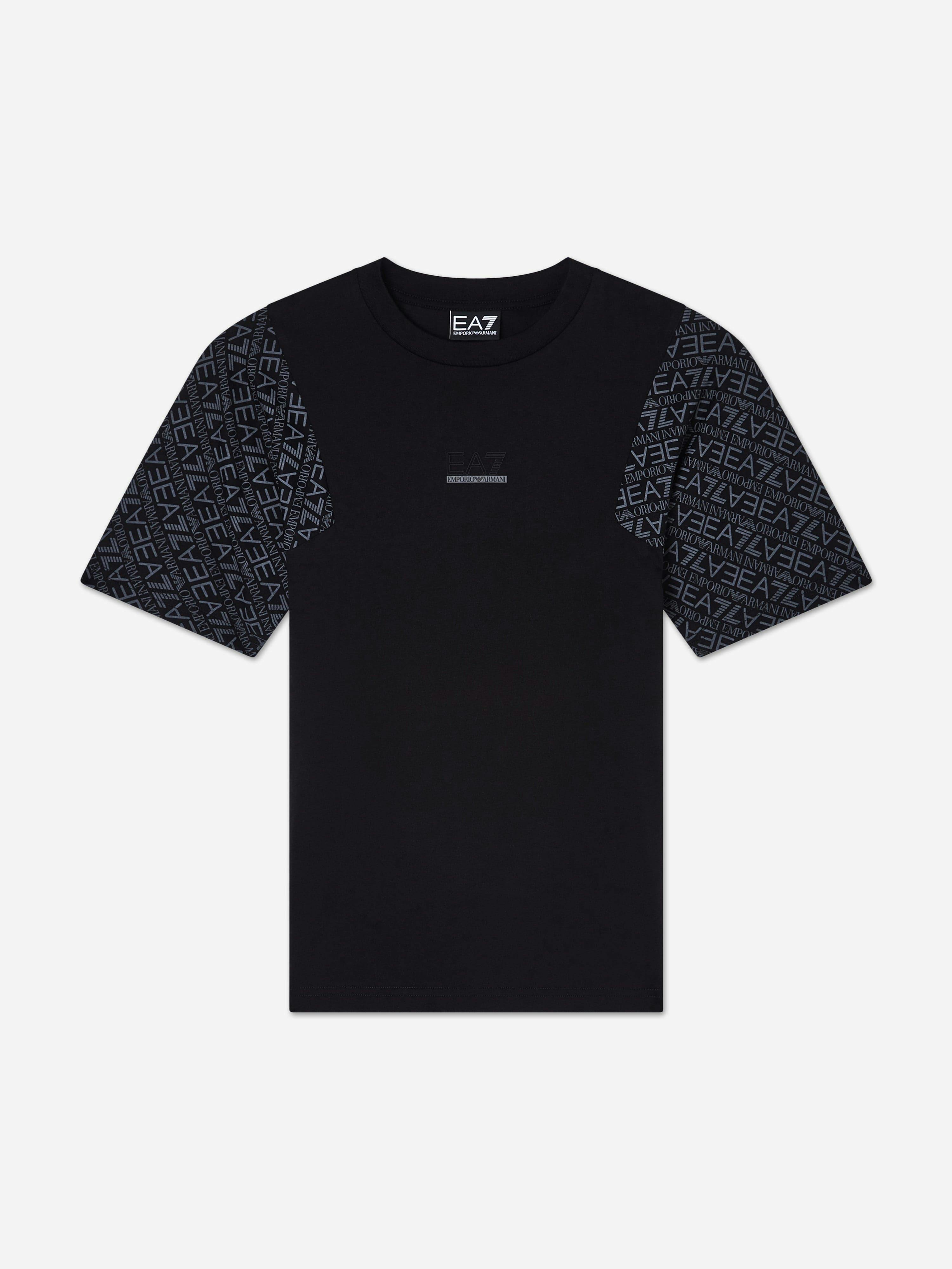 Ea7 Emporio Armani Boys Black Monogram Logo T-Shirt In - 12 Yrs