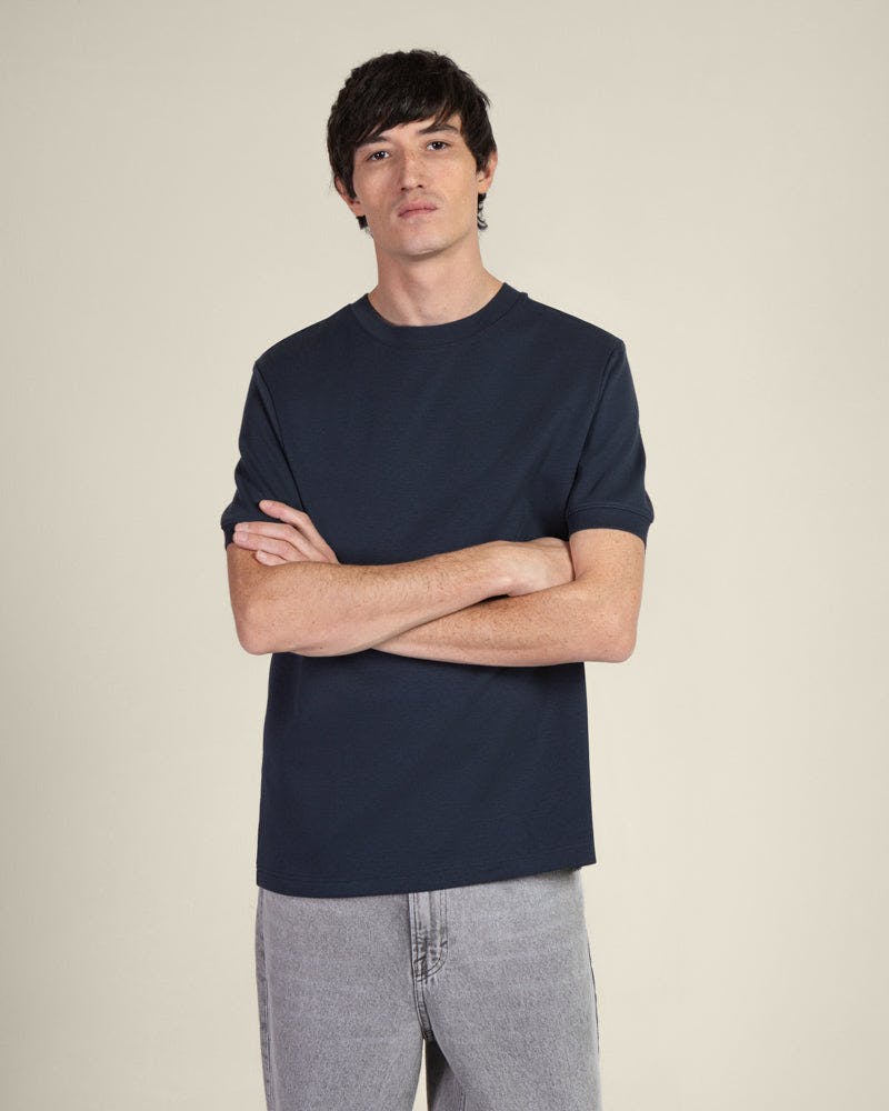 Larsson & Co Heavy T-Shirt With Ribbed Details - Navy - L
