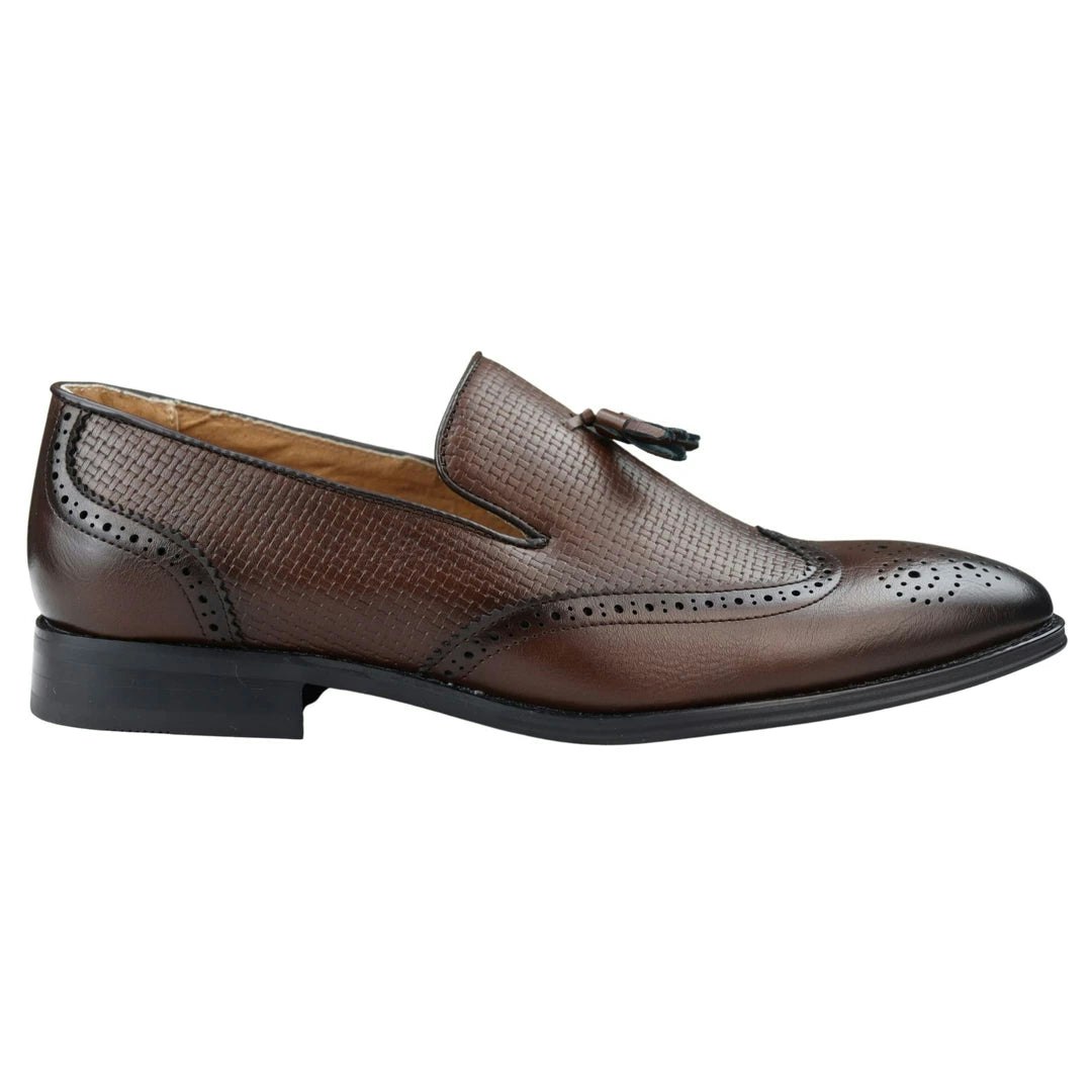 Dolcetto Men's Brown Moccasin Loafers Shoes Leather Lined Slip On Tassel Trim Smart Formal Shoe - Uk 7