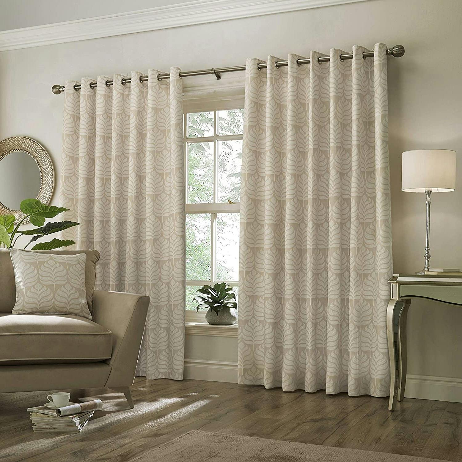 Paoletti Horto Eyelet Curtains - Natural - 66In X 90In - Natural - 100% Polyester