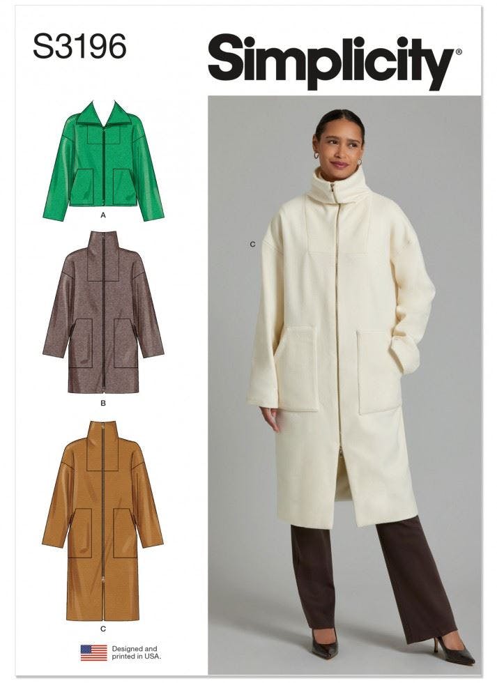 Simplicity Women's Sewing Pattern 3196, Coats For K5 (8-10-12-14-16) - Intermediate - K5 (8-10-12-14-16)