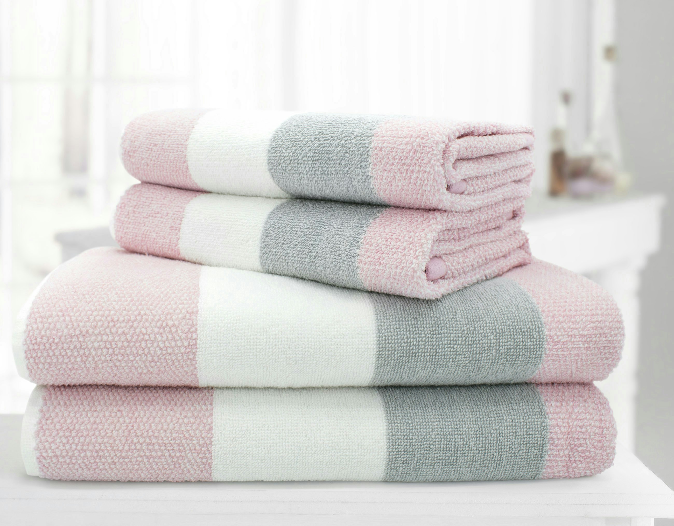 Velosso Pink 100% Cotton Stripe Towels - Hand Towel