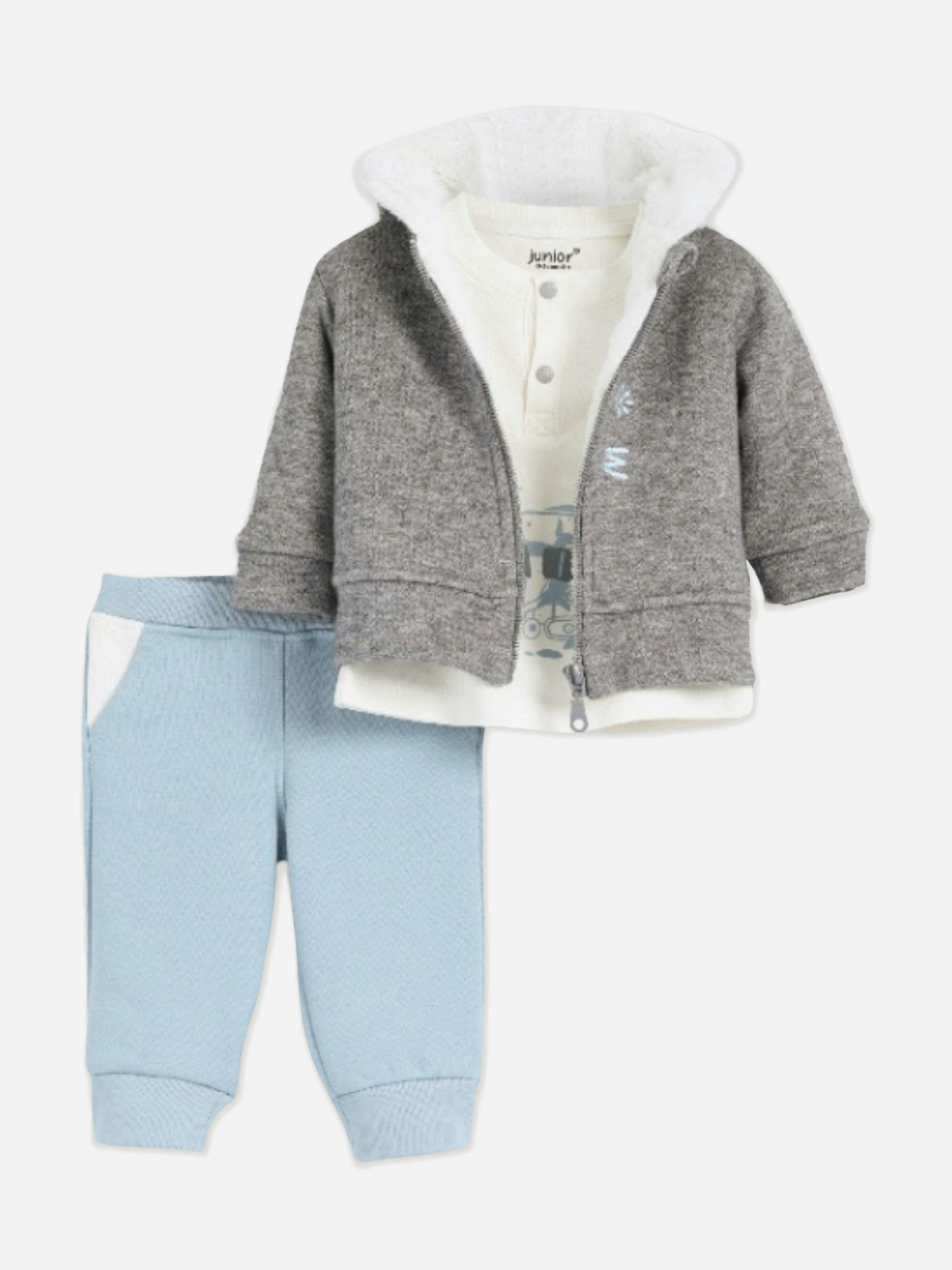 Mininio Men's Blue Baby Boys Snow Print 3 Piece Set In - 0 - 3 Mths