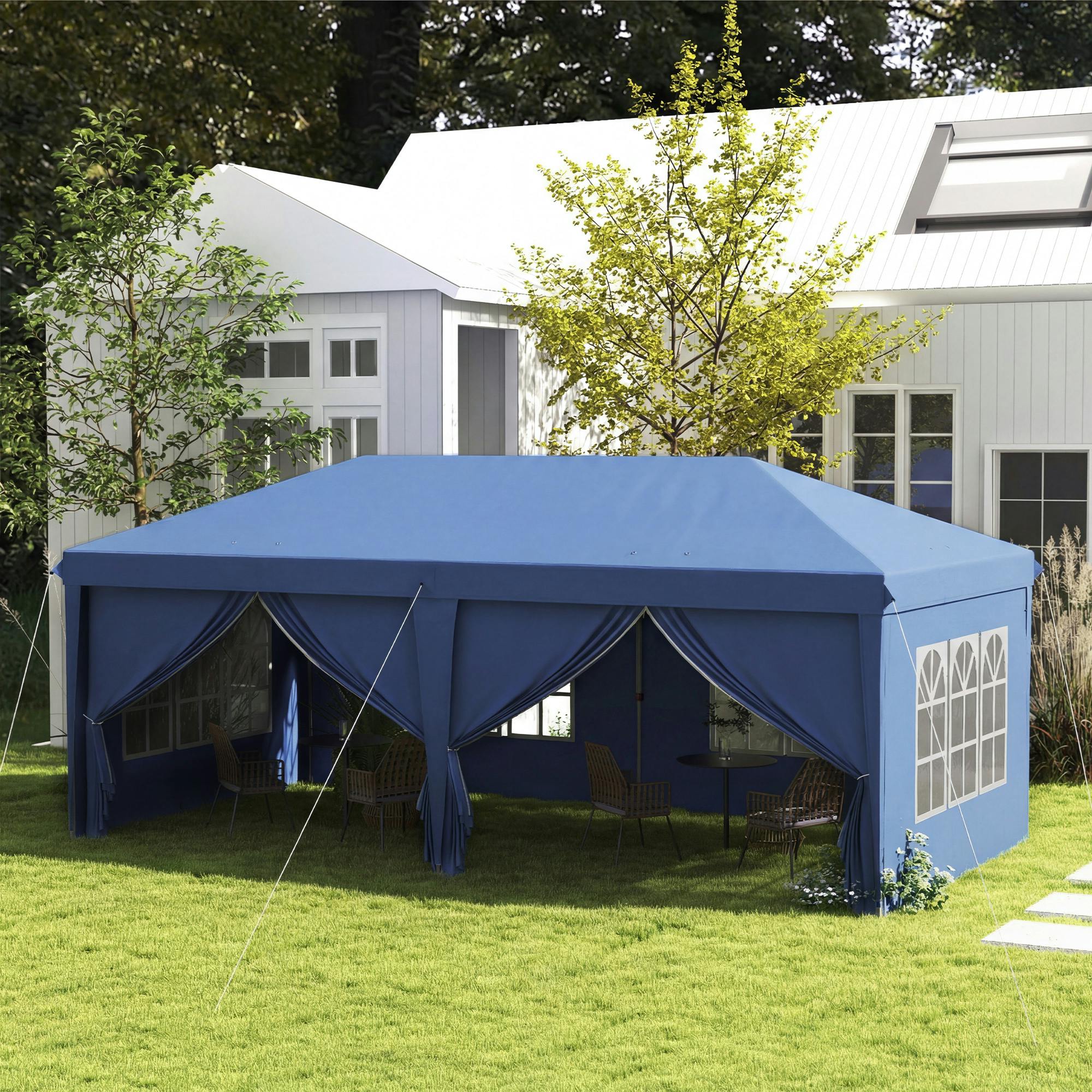 Rackhams Blue 3X6m Pop Up Gazebo Party Tent Canopy Marquee With Storage Bag