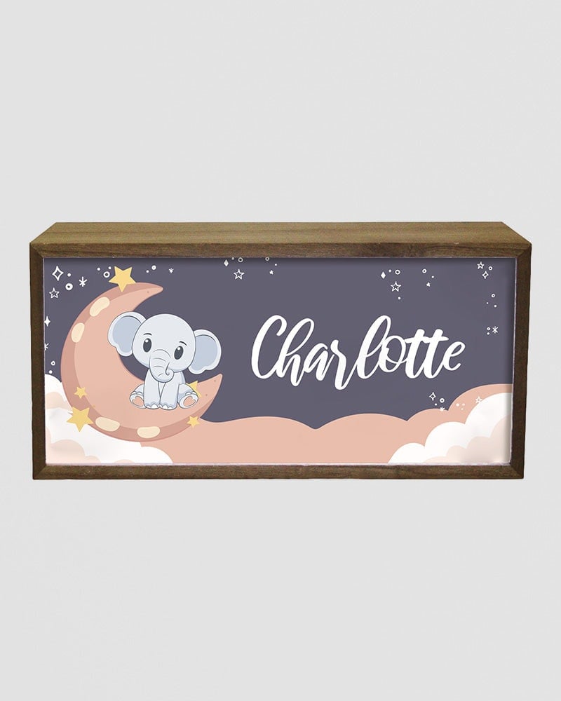 Echothree Light Personalised Nursery Box - Elephant & Moon Led Sign