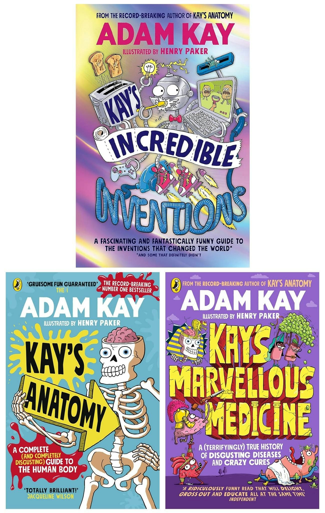 Penguin Adam Kay's Book Set (Kay's Incredible Inventions, Kay's Anatomy & Kay's Marvellous Medicine) Size 3