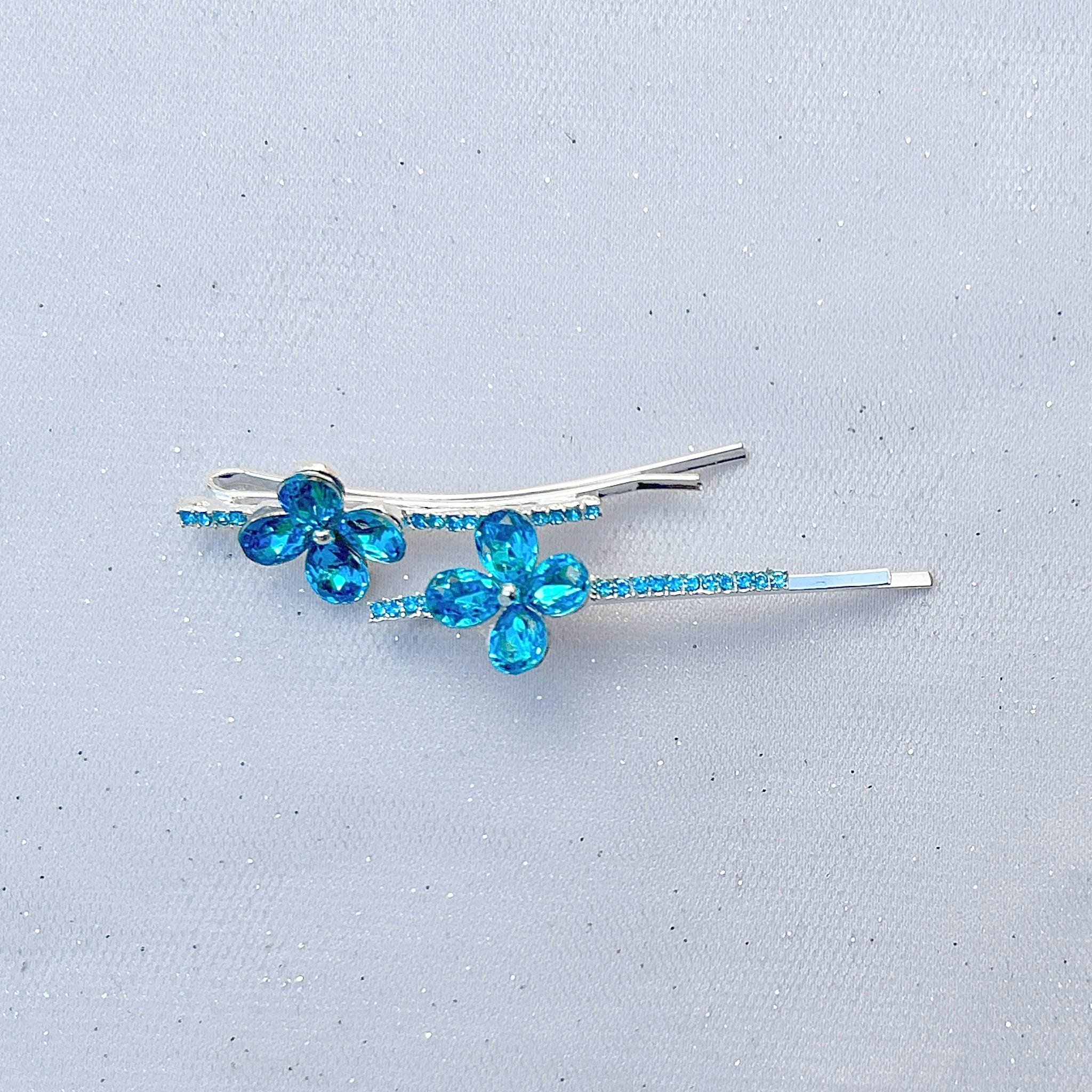 Queenmee Accessories Pink Flower Hair Grips Flower Hair Slides Teal Sparkly Hair Grips Set Of 2 - Teal