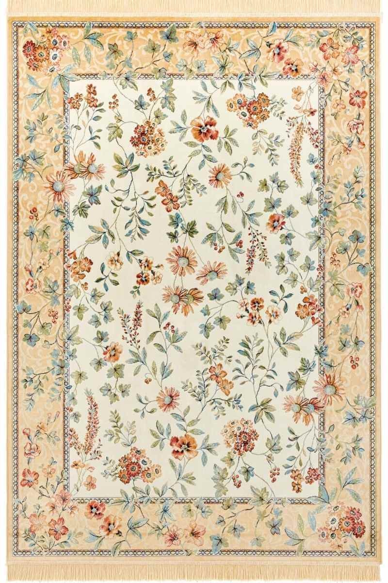 Rackhams Beige Oriental Flowers Velvet With Fringes Rug - 160X230 Cm