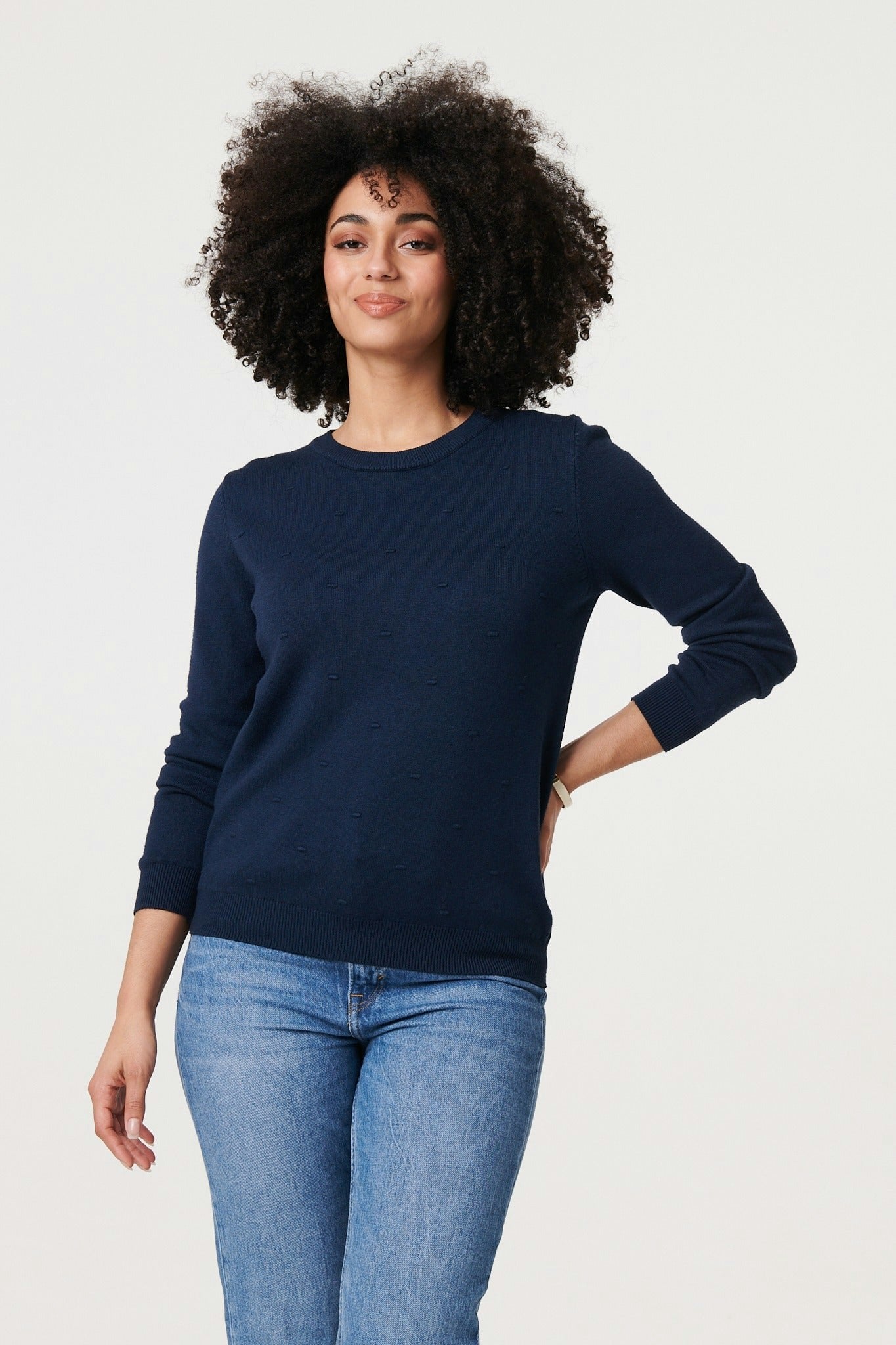 Izabel London Textured Soft Knit Long Sleeve Jumper - Navy - 12