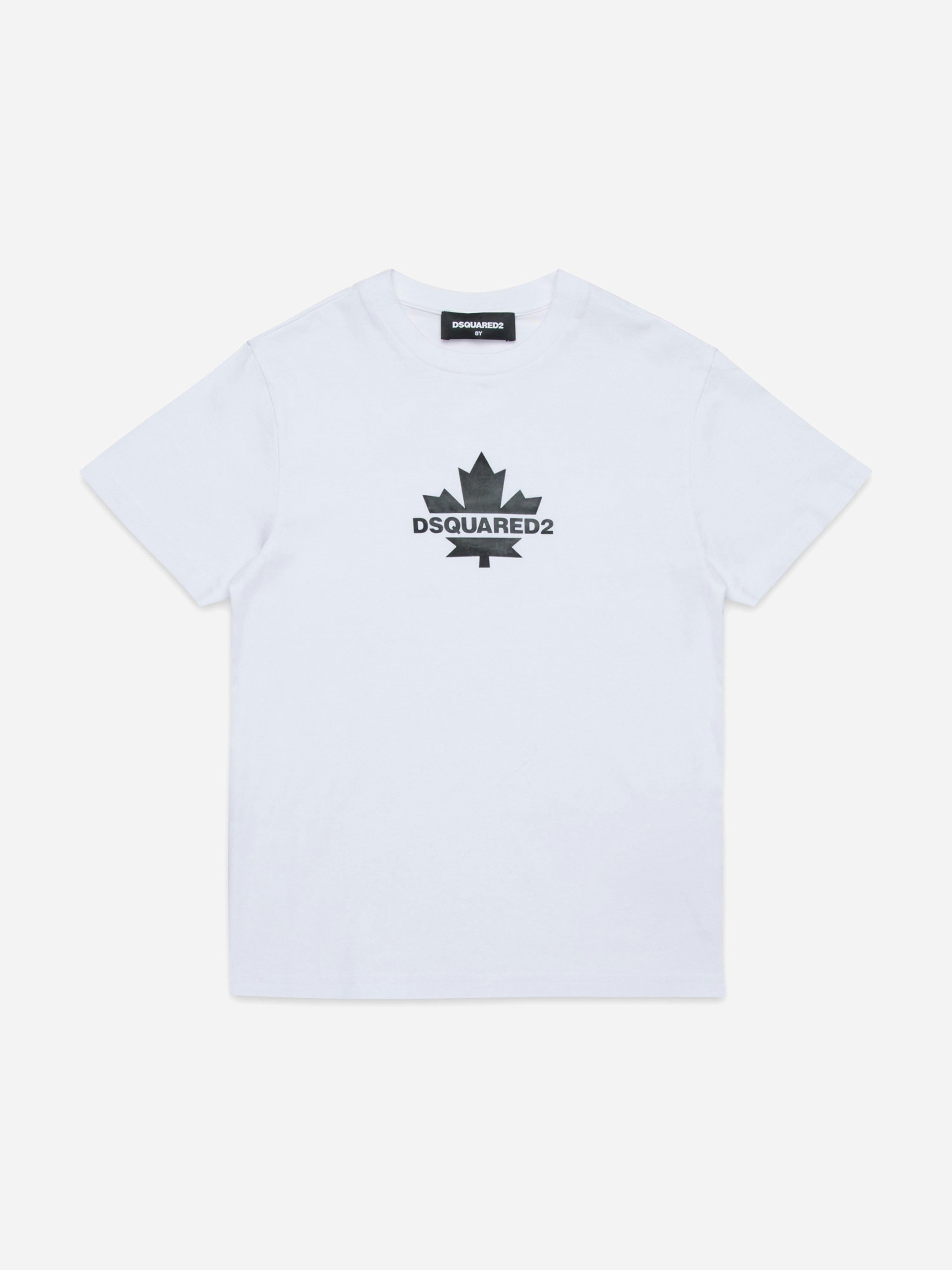 Dsquared2 Kids White Maple Leaf Logo T-Shirt In - 12 Yrs