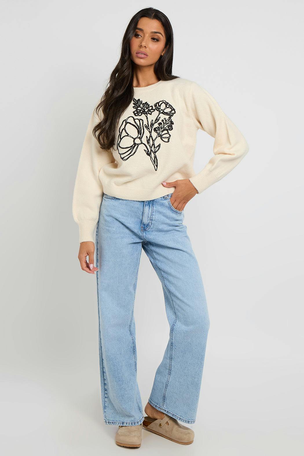 Urban Bliss Floral Embroidery Jumper - M