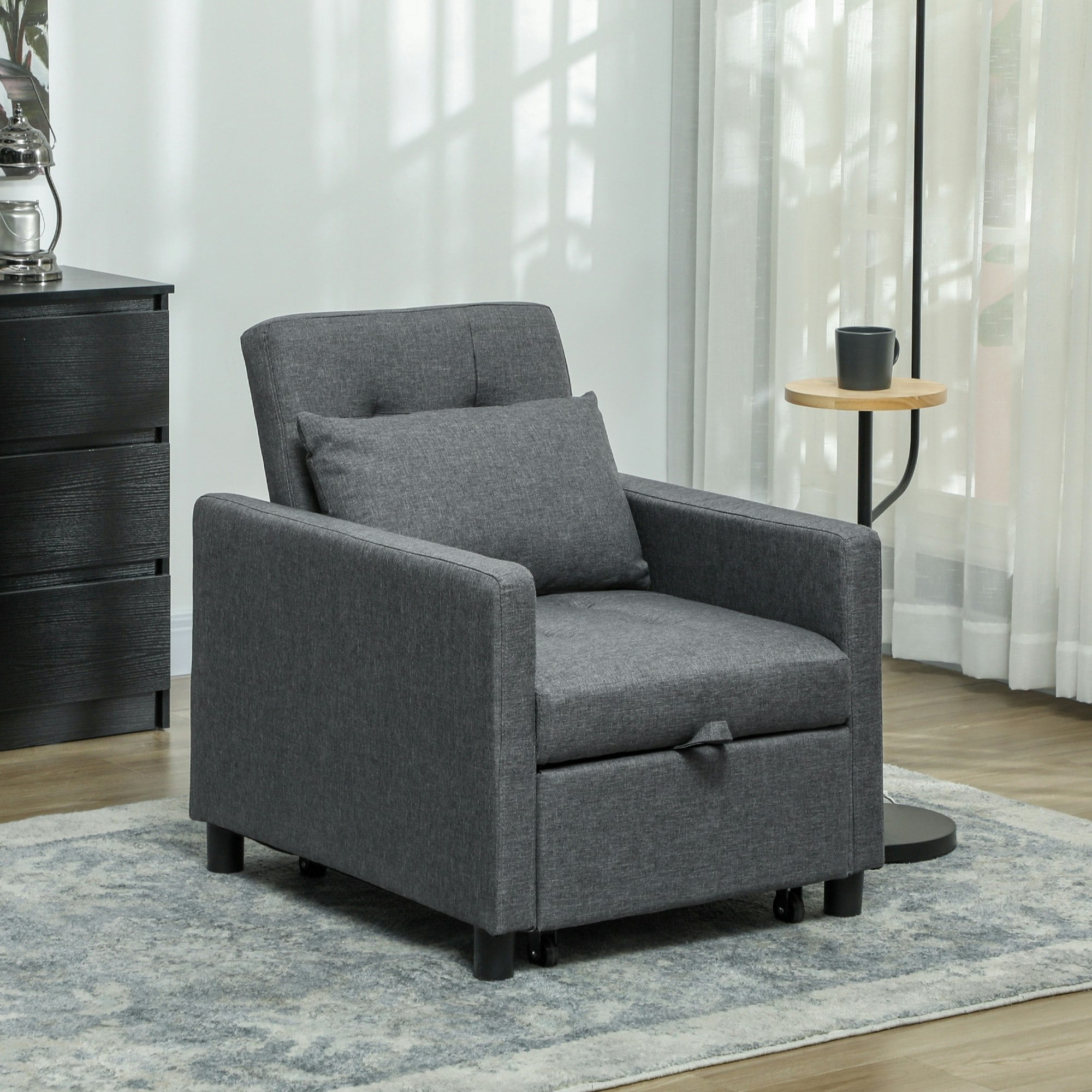 Rackhams Dark/Grey Convertible Single Chair Bed With Upholstered Fabric - Polyester - 1 Seater