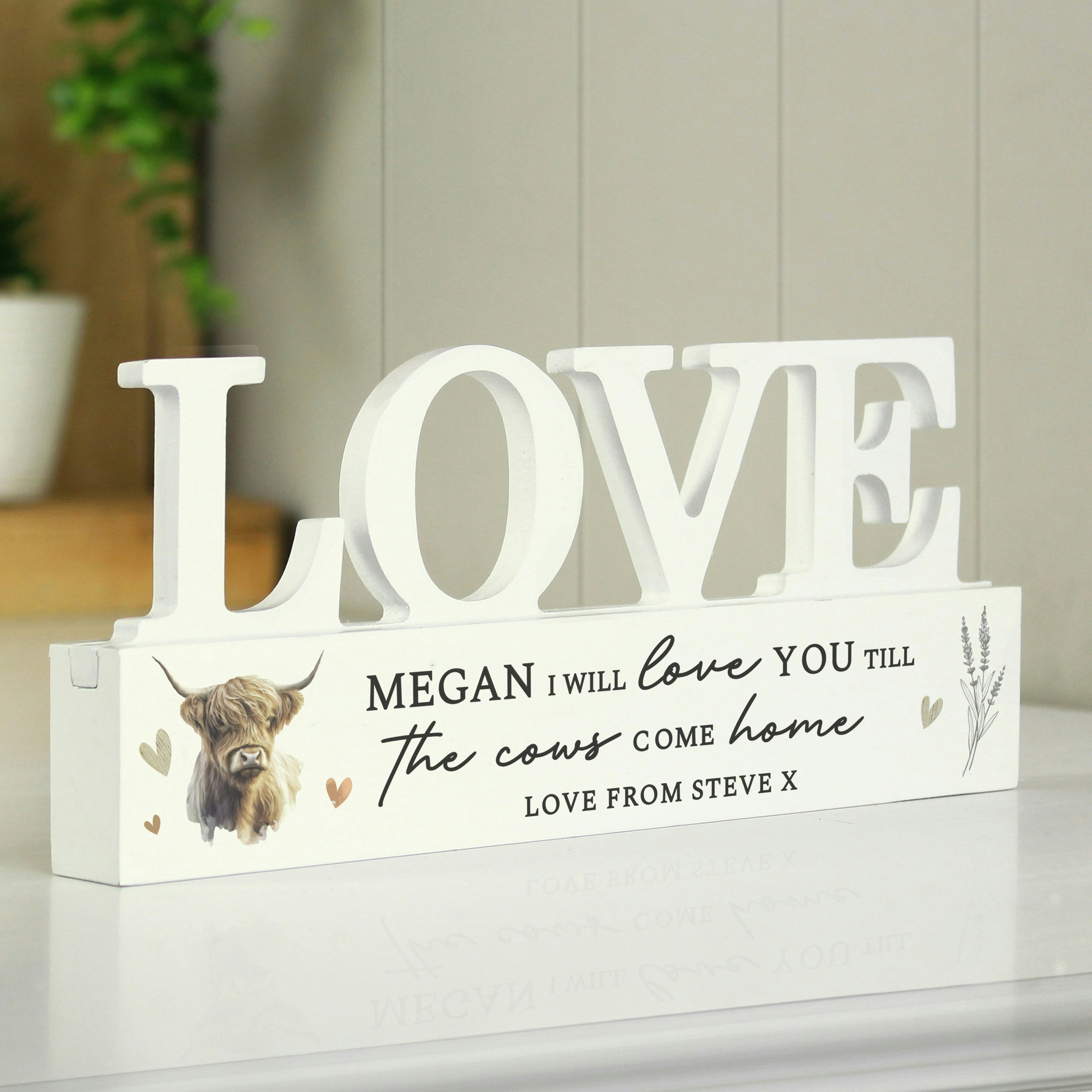 Rackhams Personalised Highland Cow Love Wooden Ornament