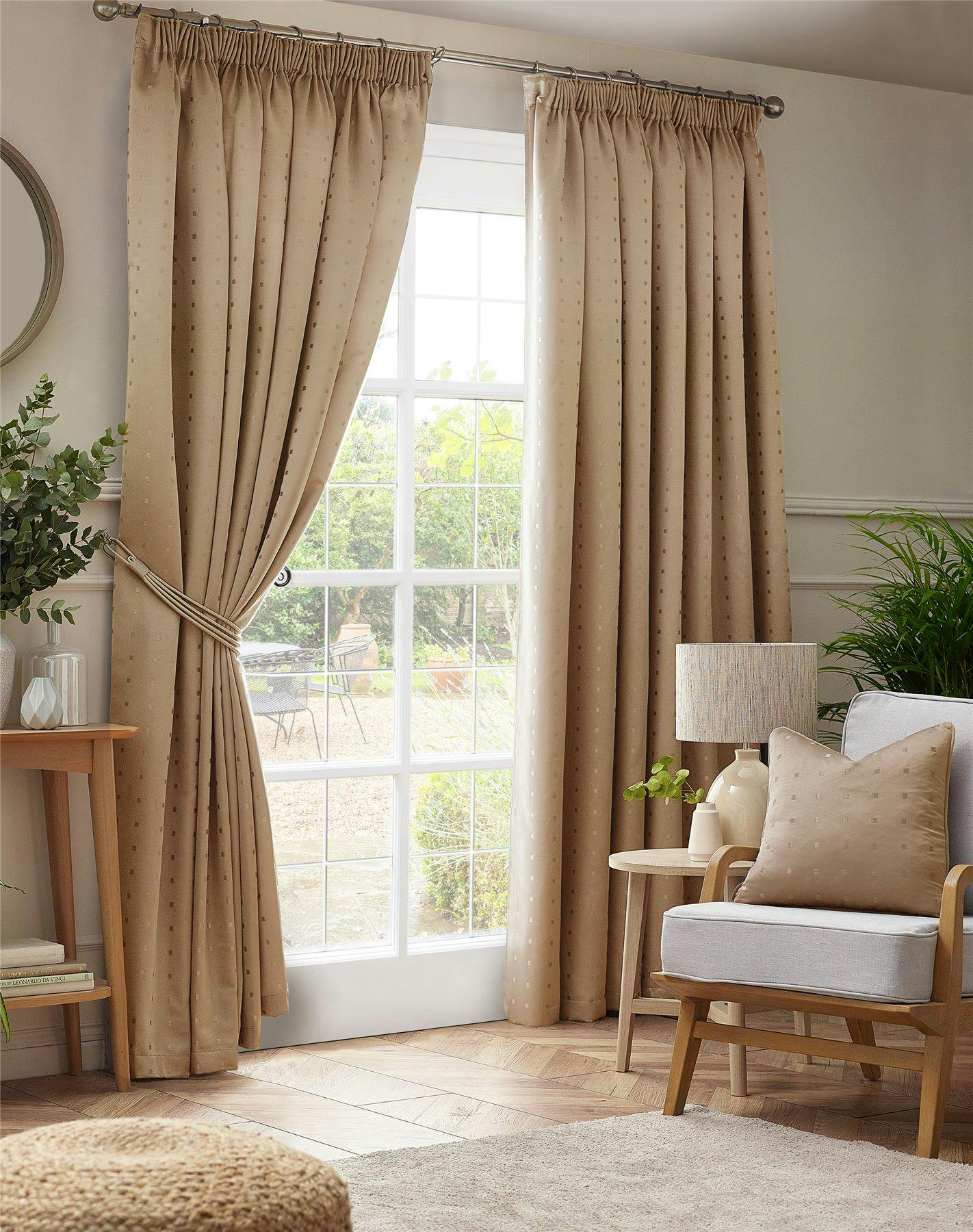 Rackhams Beige Adi Lined Pencil Pleat Curtains - 168Cm Width X 137Cm Drop