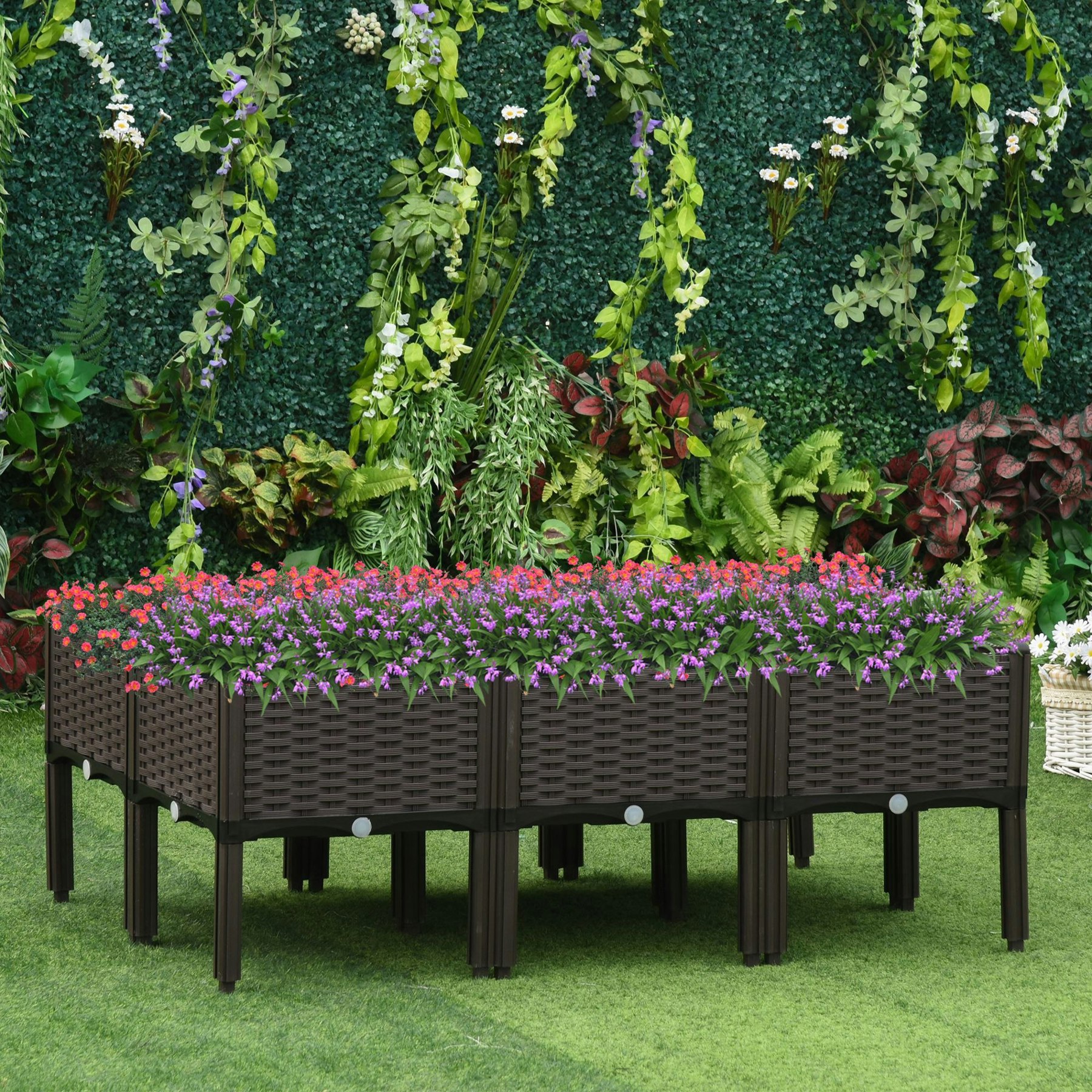 Rackhams Brown 6-Piece Elevated Flower Bed Vegetable Herb Planter Plastic,