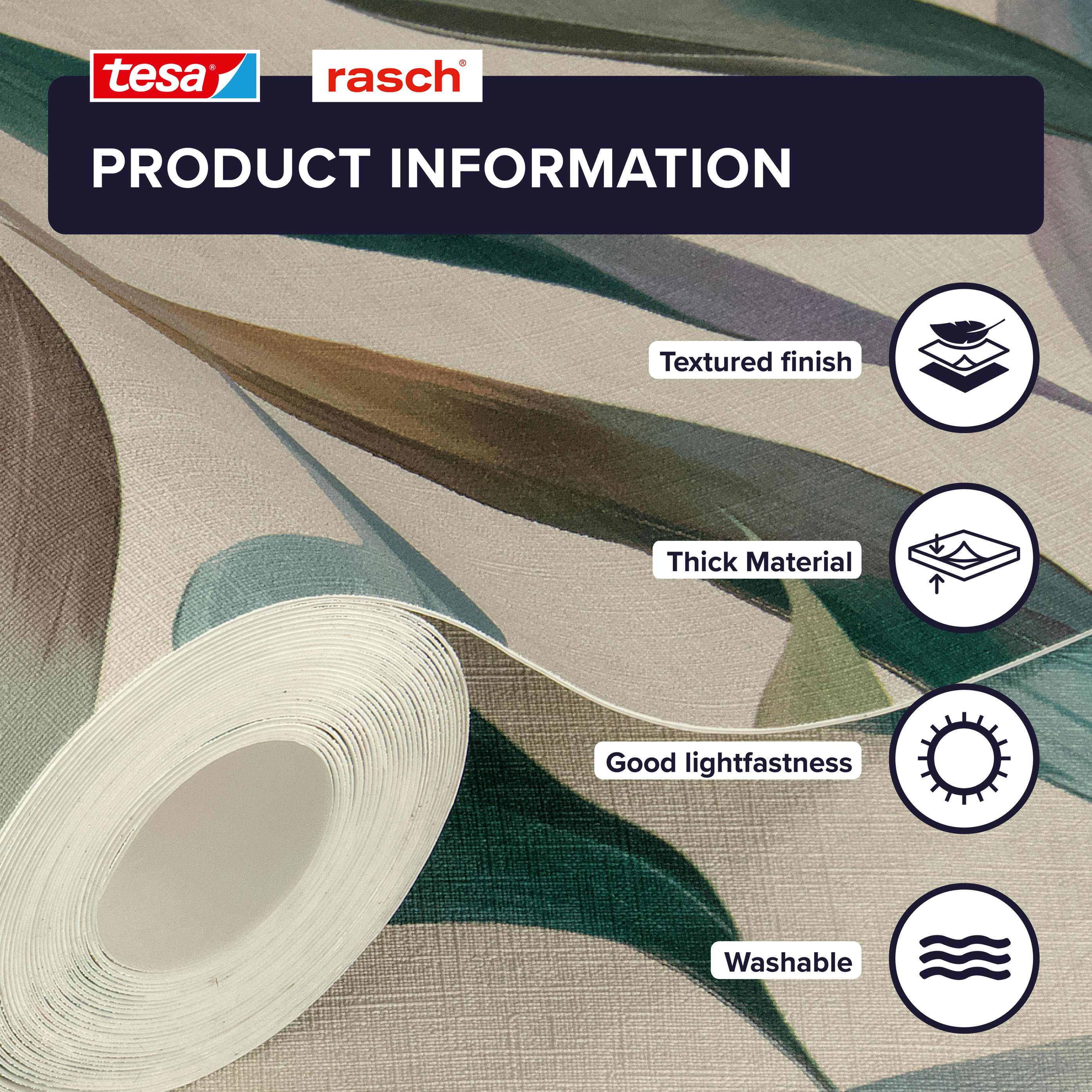 Rasch X Tesa Blue/Turquoise/Mauve Fiesta Watercolour Leaves Self Adhesive Peel And Stick Textured Wallpaper, Multicolour