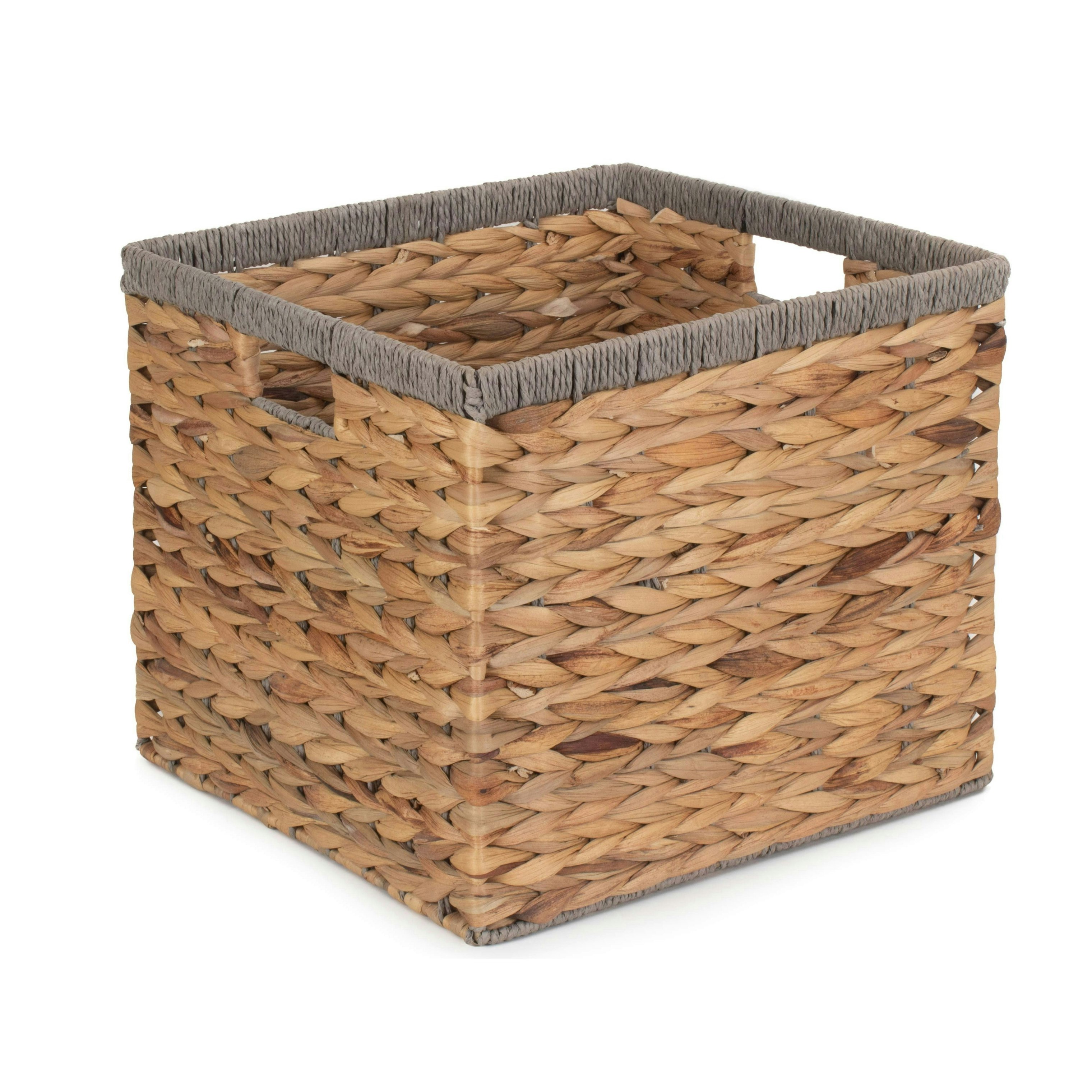 Rackhams Grey Square Water Hyacinth With Rope Border Storage Basket - Small