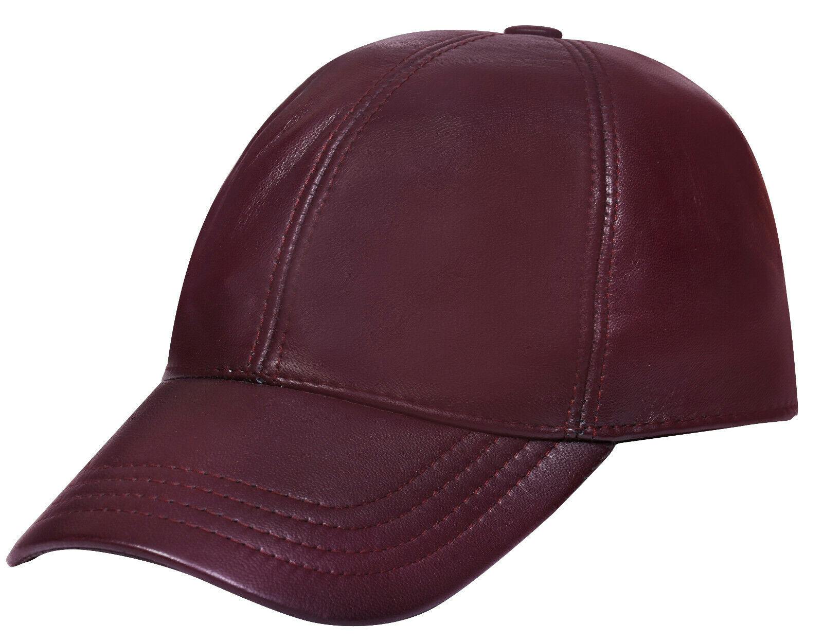 Infinity Leather Men's Burgundy Wo Real Nappa Leather Adjustable Golf Snapback Plain Baseball Cap Hat - One Size