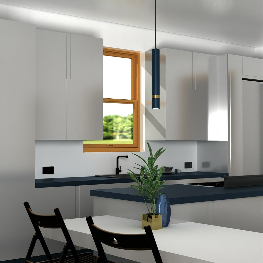 Milagro Light/Blue/Gold Joker Contemporary Pendant Lamp 1Xgu10 Hand Made Cylindrical Style Finished In Navy With Striking Detail