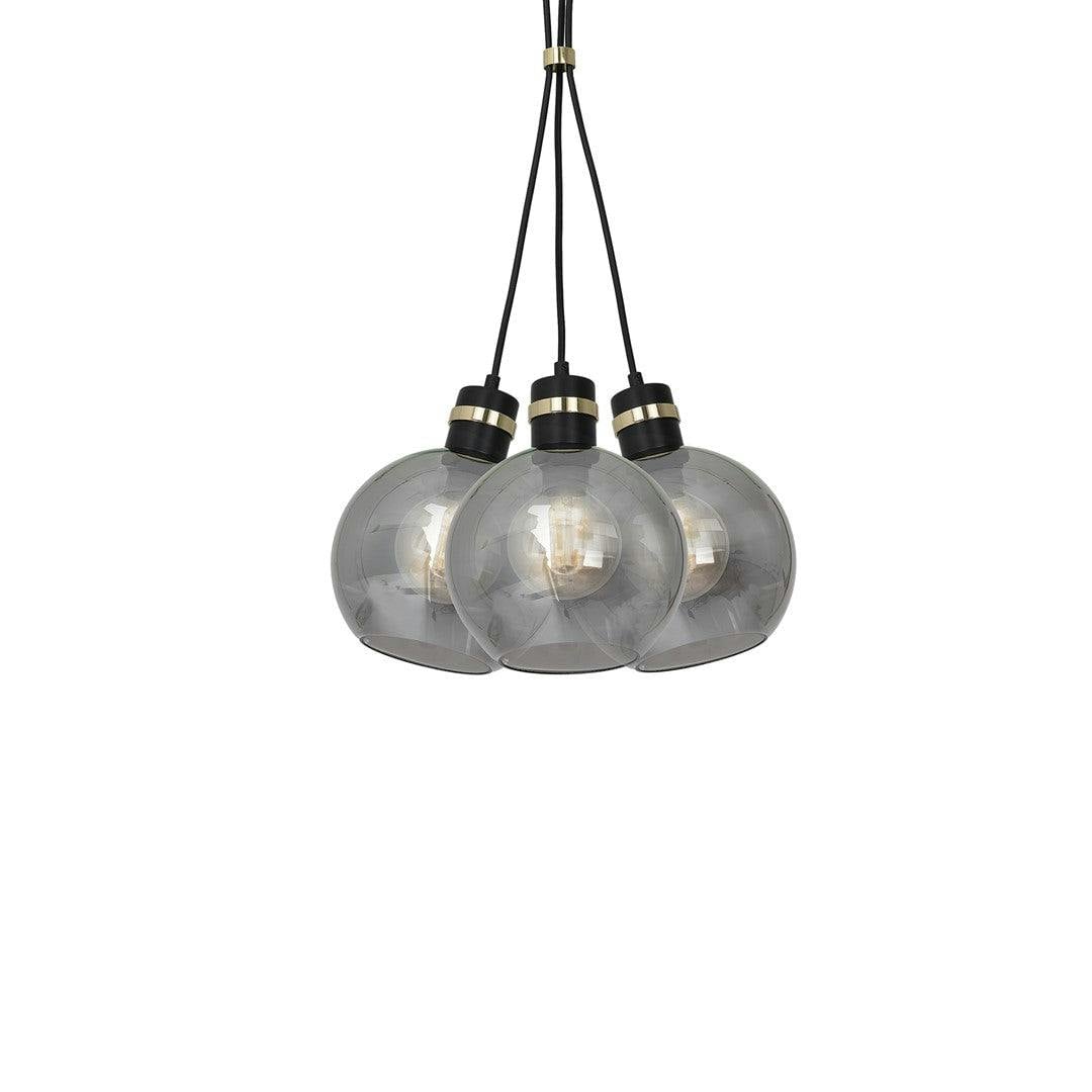 Milagro Black/Gold Omega Pendant Lamp And Hand Made With Smoked Glass Spheres