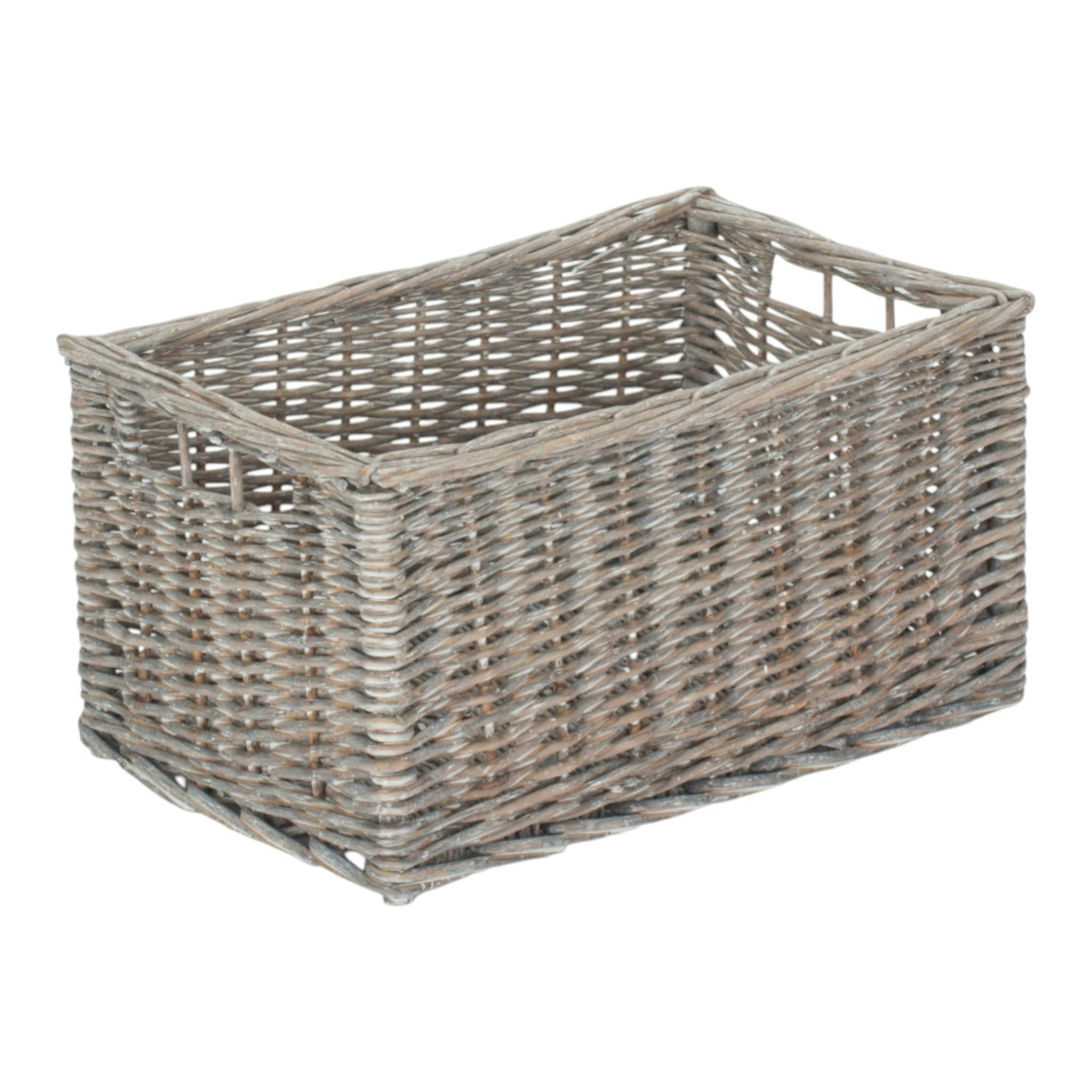 Rackhams Grey Wash Unlined Willow Storage Baskets - Medium - Wicker