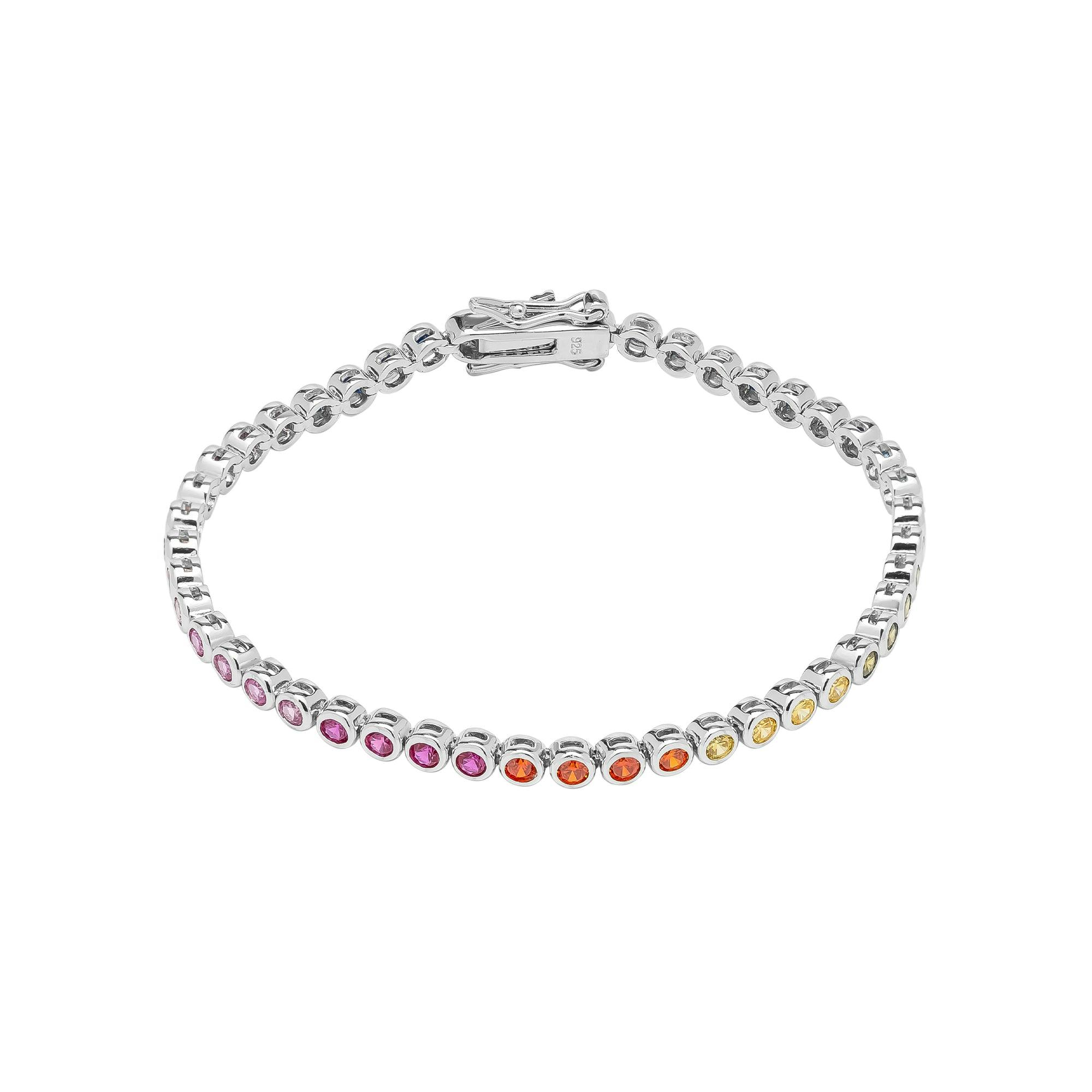Spero London Silver Sterling Large Multicolour Bezel Tennis Bracelet