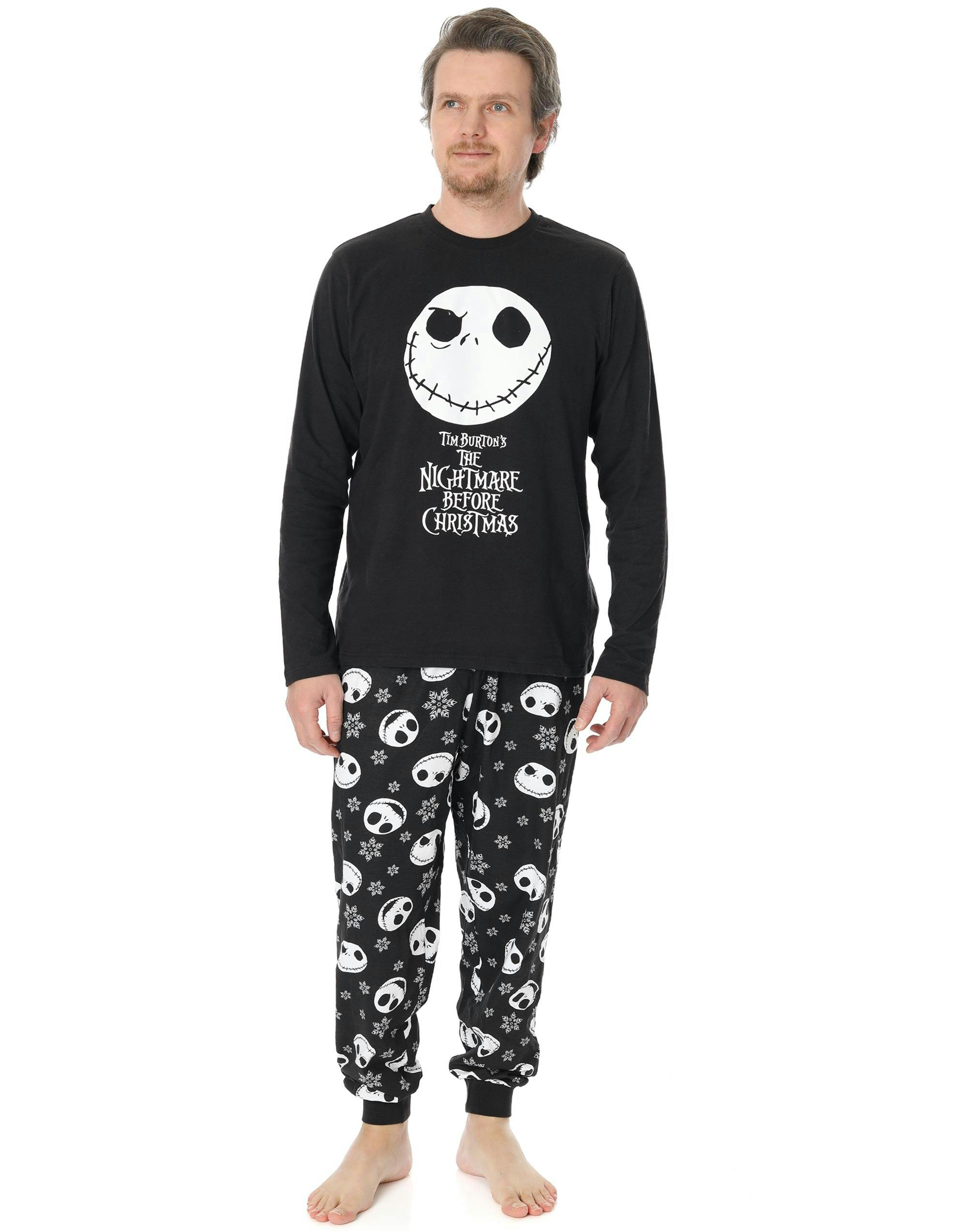 Vanilla Underground Men's Black Disney The Nightmare Before Christmas Multicoloured Jack Skellington Long Sleeve Long Leg Pyjama Set - Small