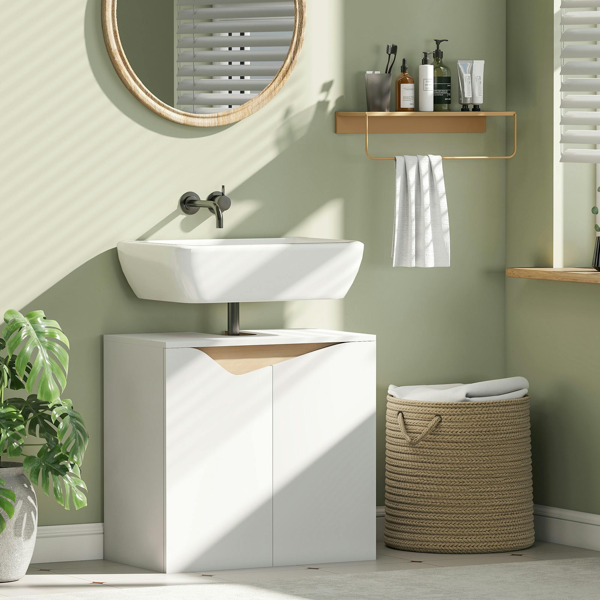 HOMCOM White Particle Board Bathroom Sink Cabinet - 15 x 22 cm U-shaped slot - Image 4