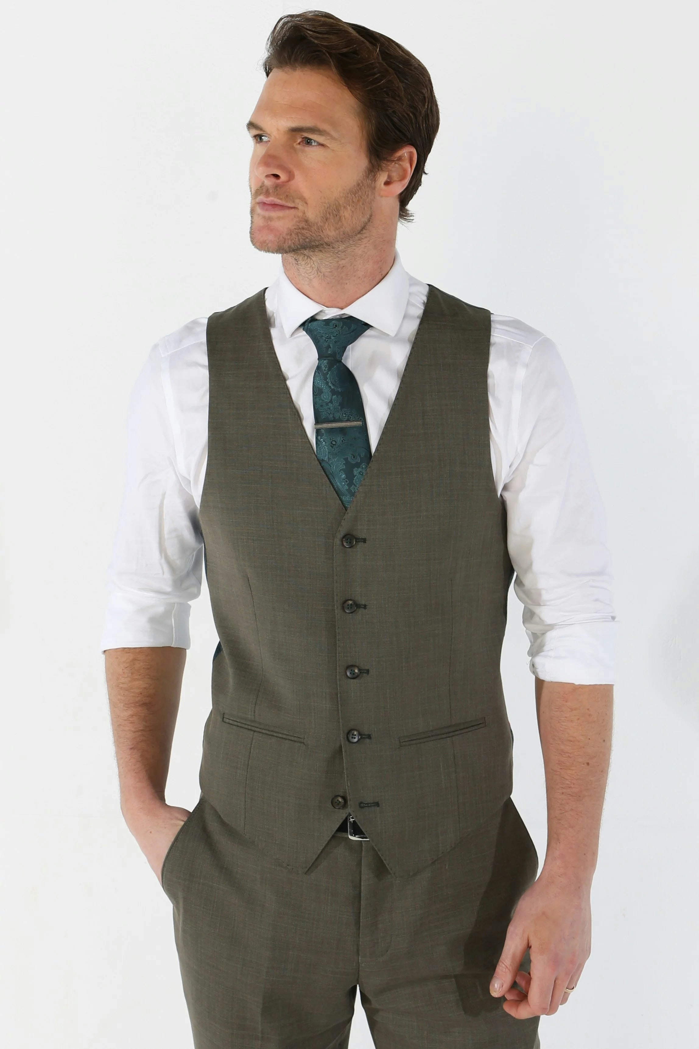 Paul Andrew Men's Green Kurt - Sage Tailored Fit Waistcoat - 50