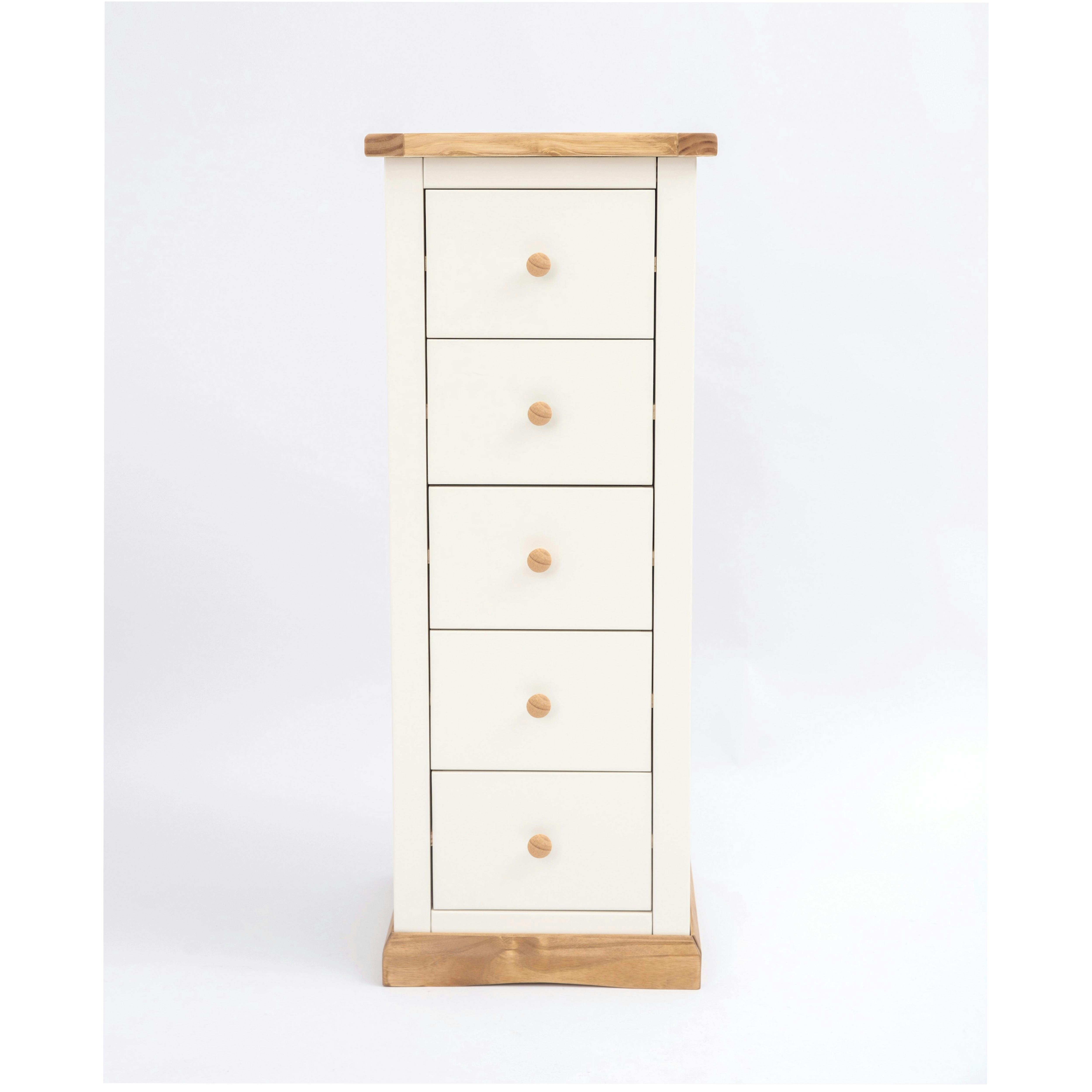 Cabinet Bits White Trevi 5 Drawer Narrow Chest Of Drawers Wood Knob - Off