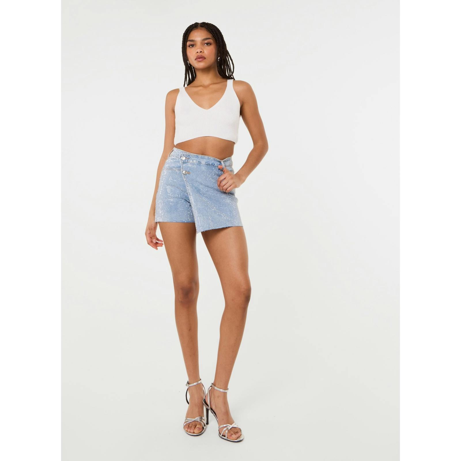 Pink Vanilla Pink/Light/Blue Vanilla Diamante Denim Skort - M
