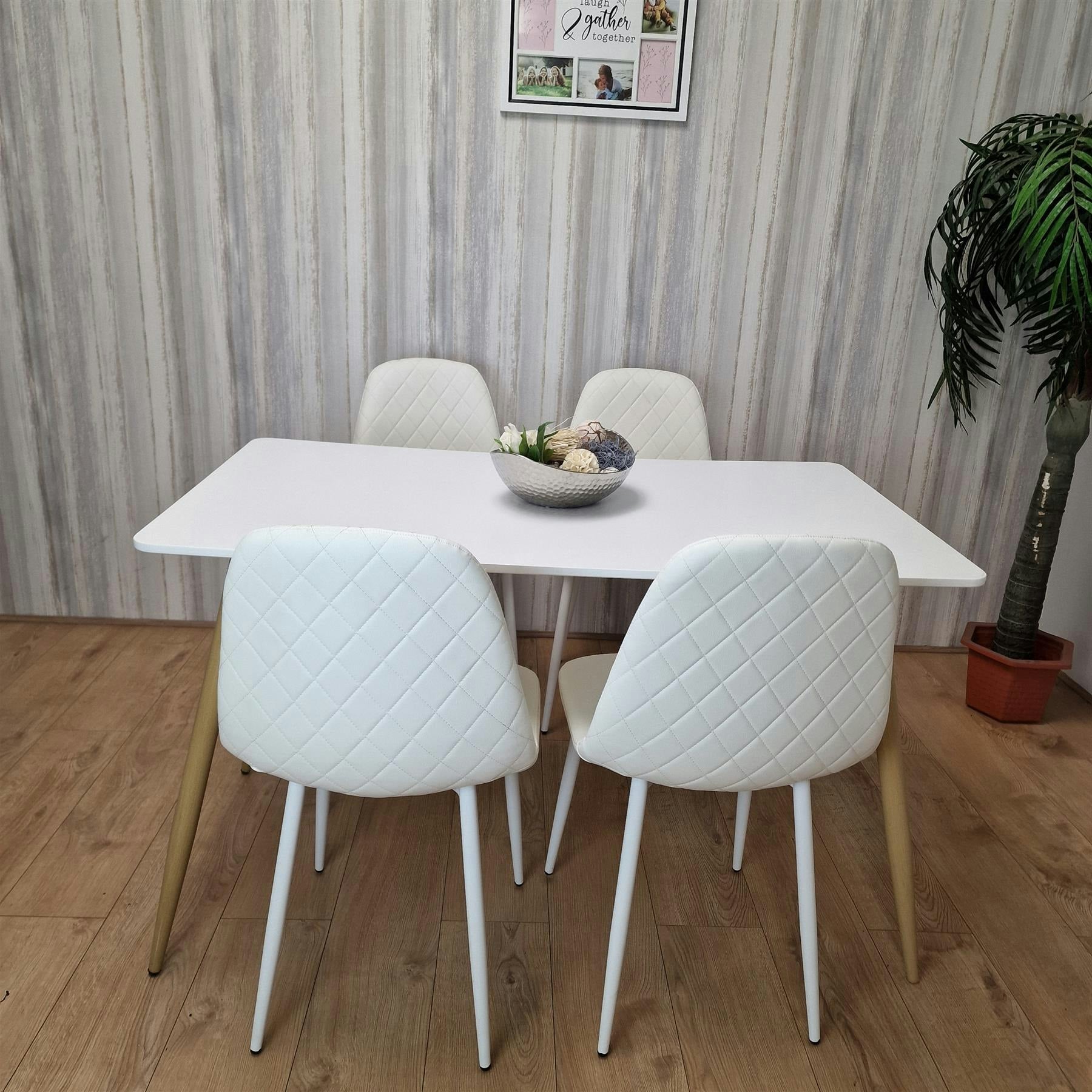 Kosy Koala Wooden Dining Table Set - 4 White Gem Chairs - White Oak Effect Legs - MDF Tabletop - Dining Room Furniture - Image 6